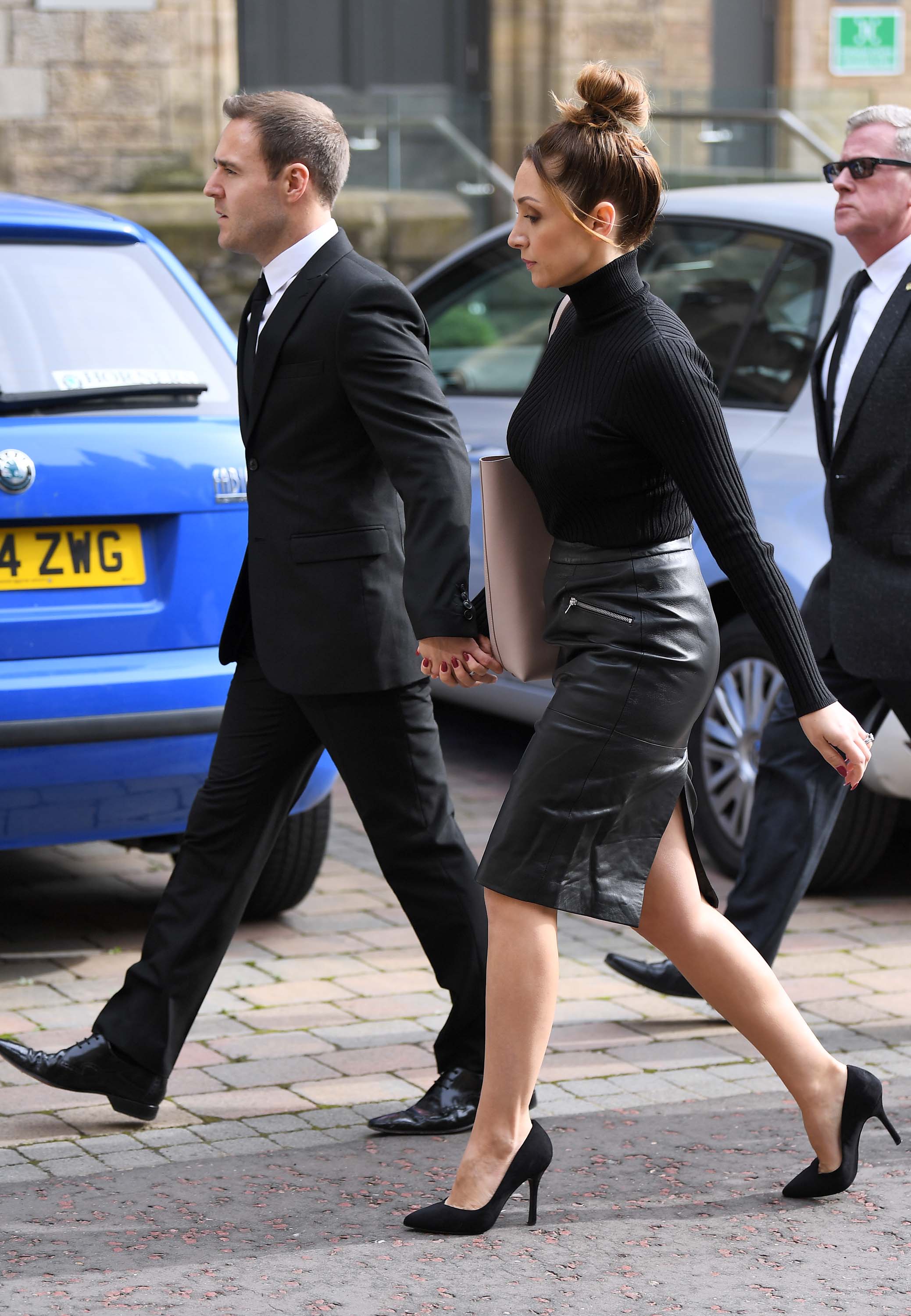 Lucy-Jo Hudson arriving for the funeral of Liz Dawn