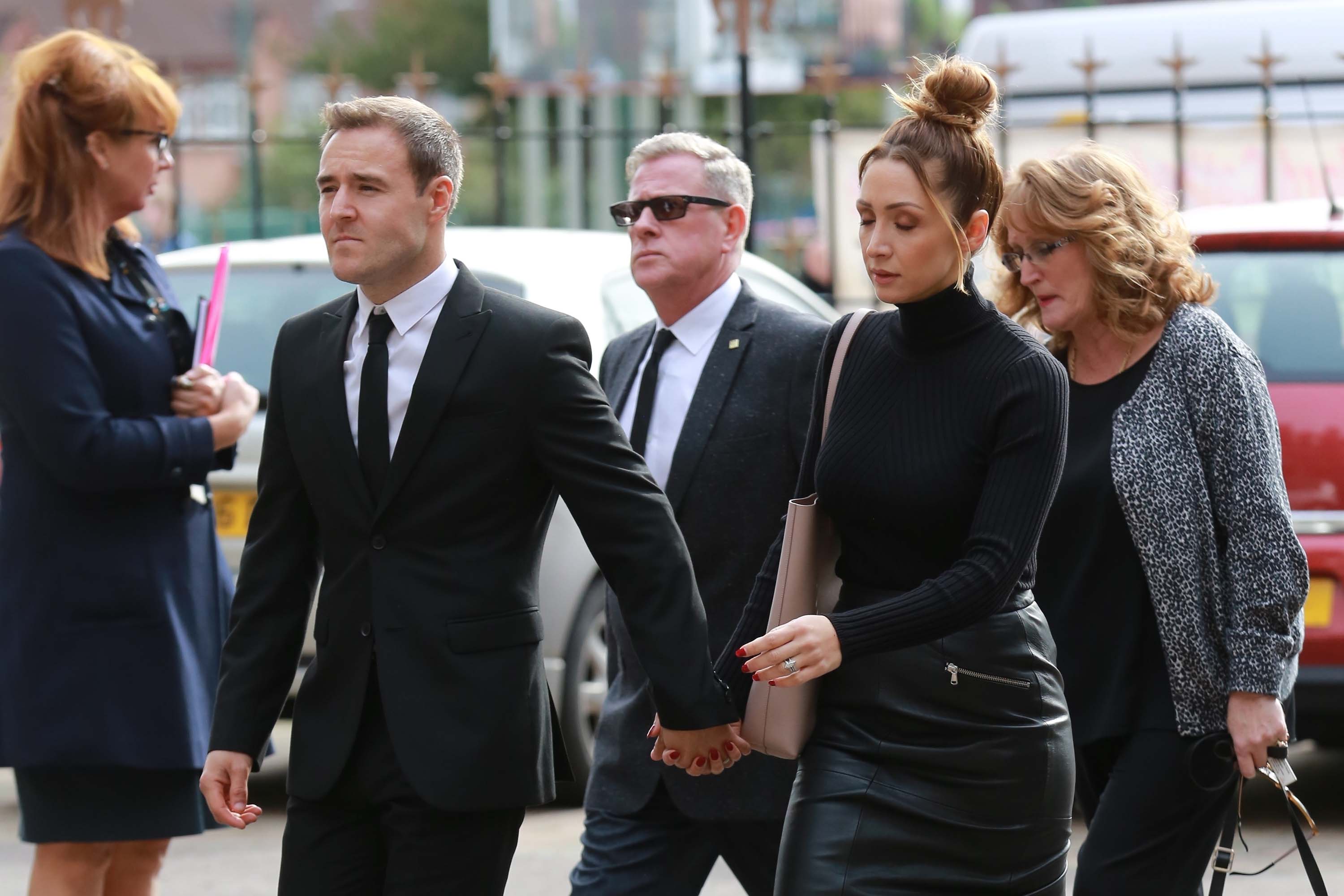 Lucy-Jo Hudson arriving for the funeral of Liz Dawn