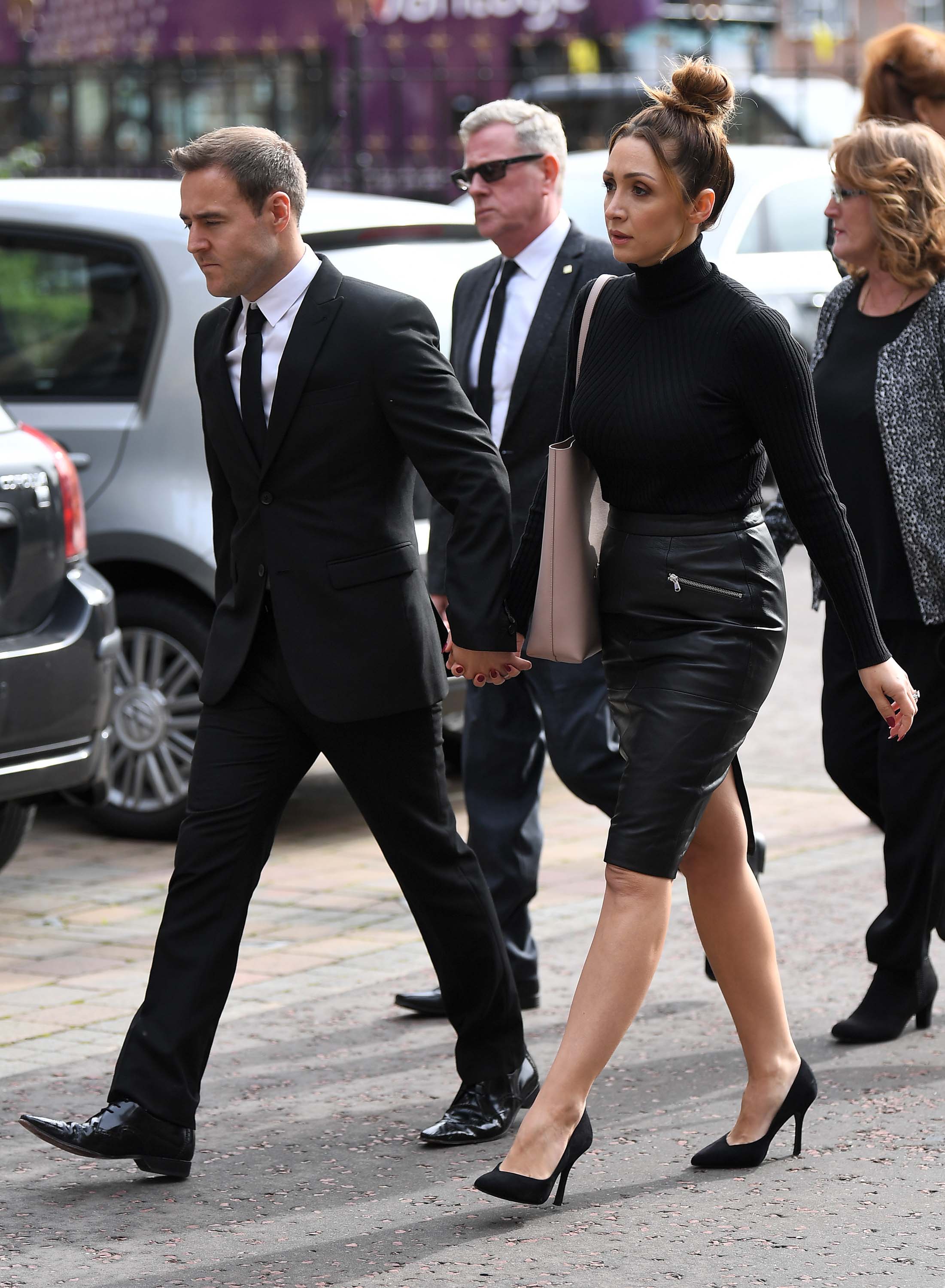 Lucy-Jo Hudson arriving for the funeral of Liz Dawn