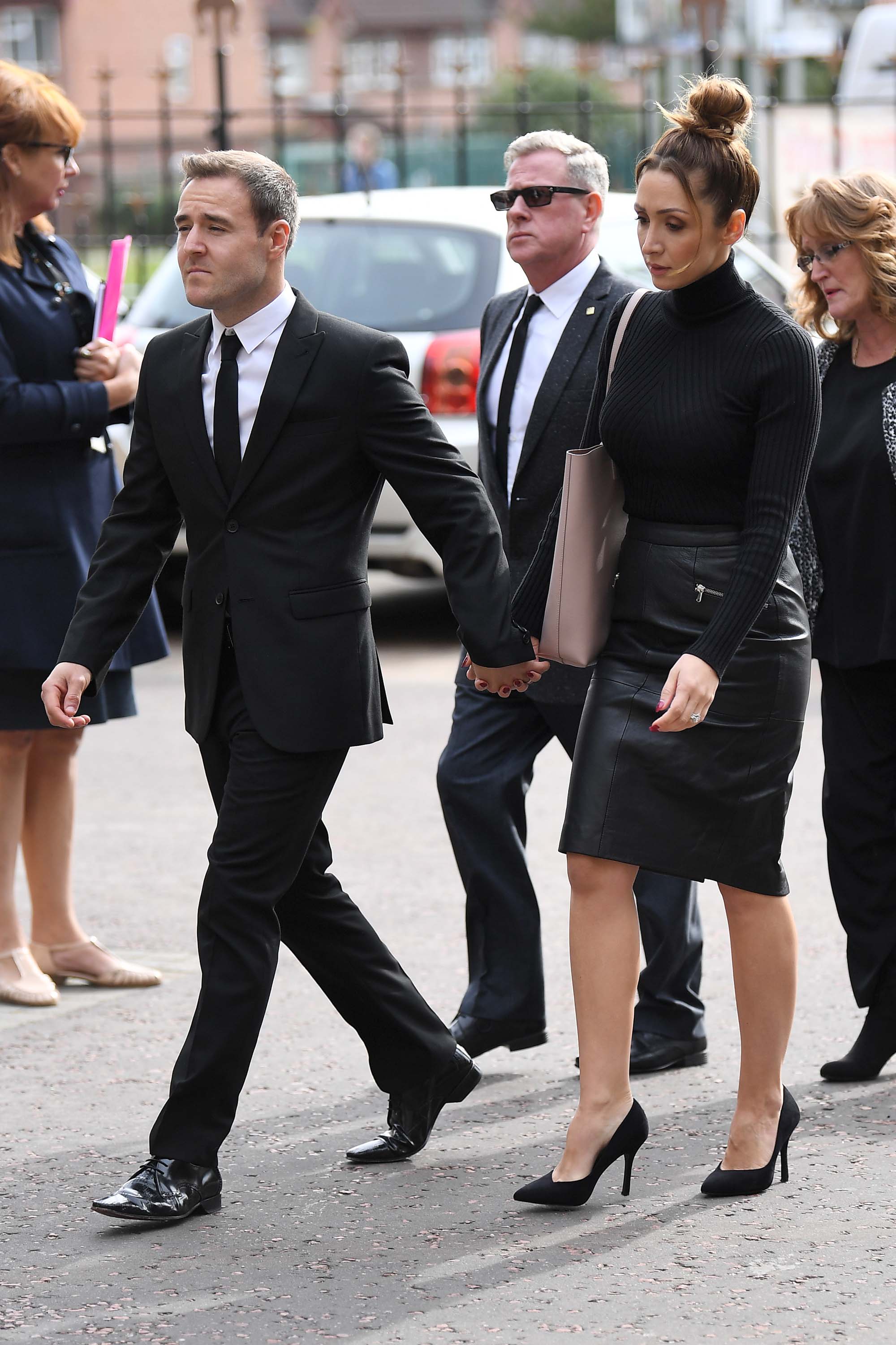 Lucy-Jo Hudson arriving for the funeral of Liz Dawn