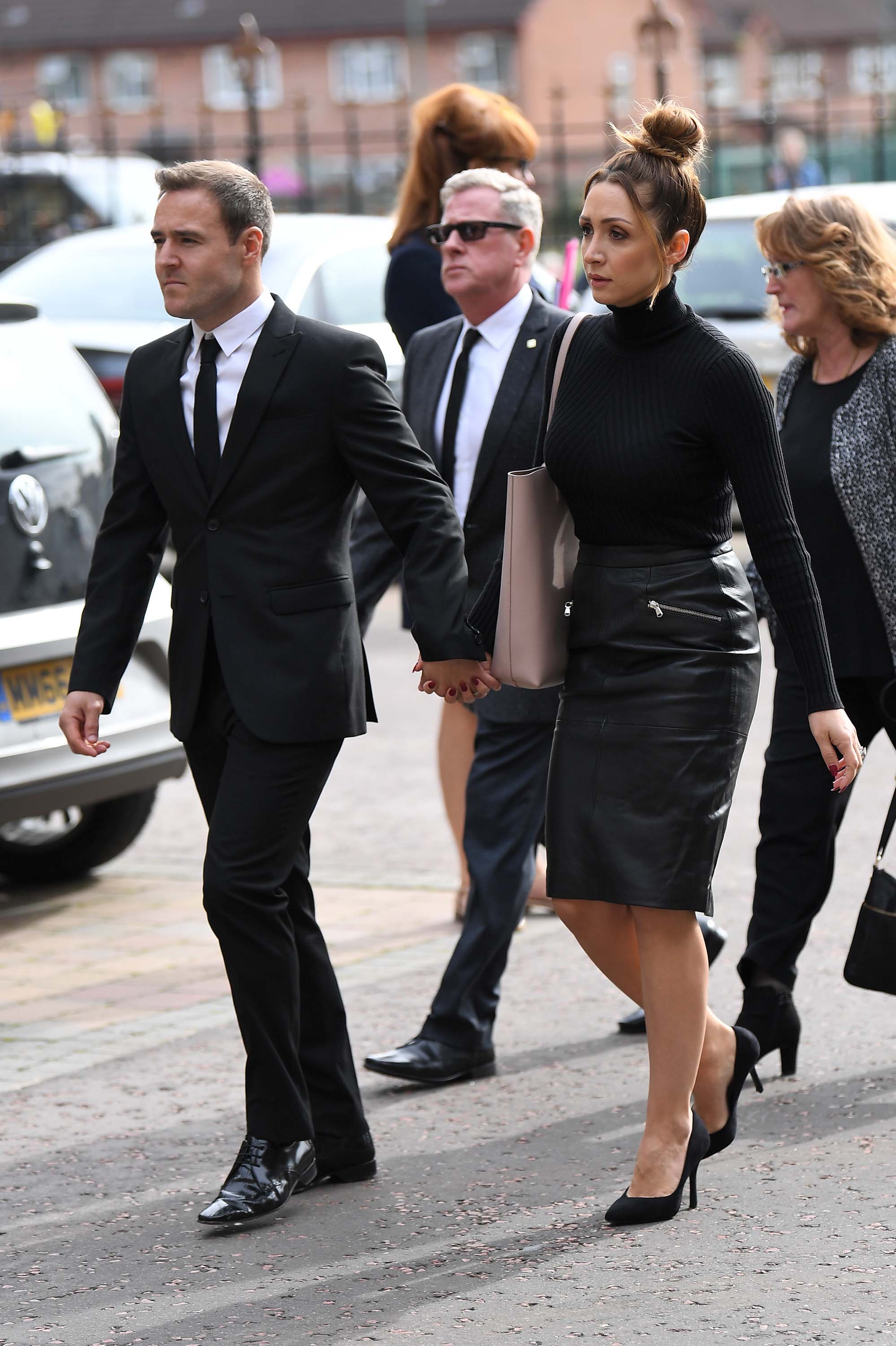 Lucy-Jo Hudson arriving for the funeral of Liz Dawn