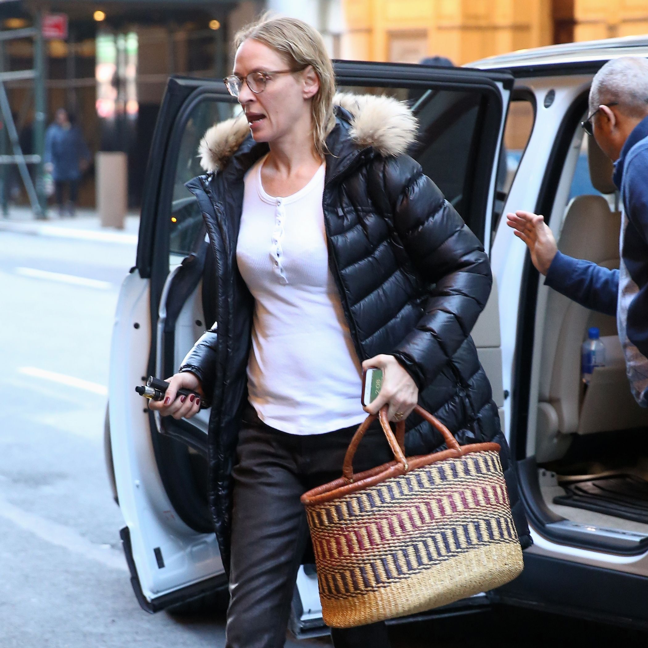 Uma Thurman arrives at the Hudson Theatre for her matinee performance