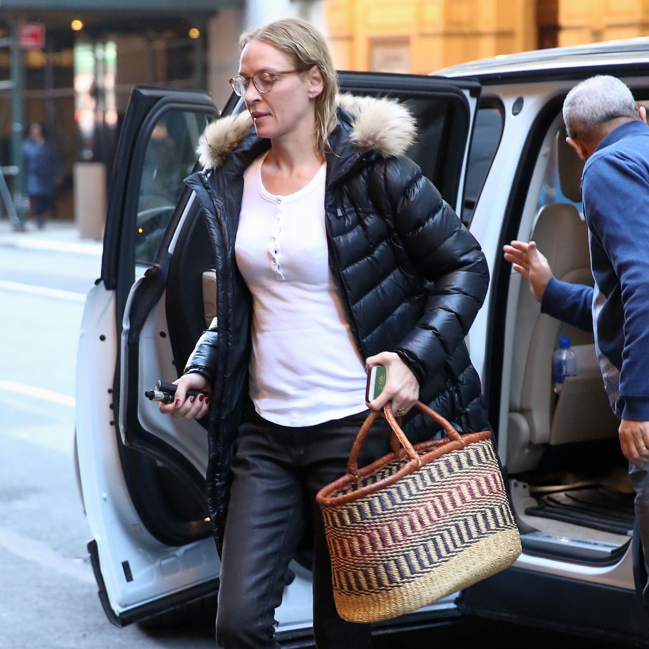 Uma Thurman arrives at the Hudson Theatre for her matinee performance