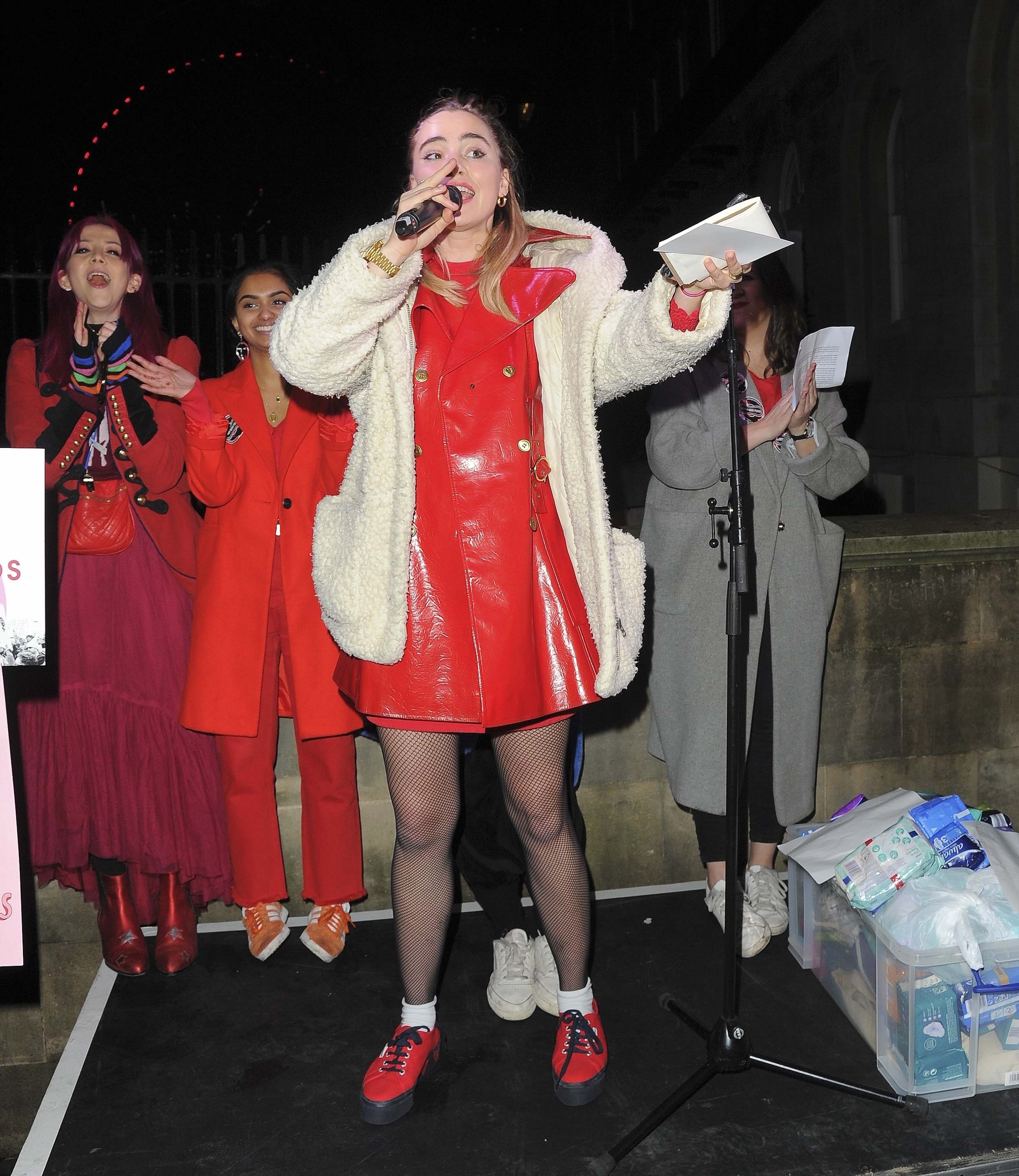 Suki Waterhouse attends #FreePeriods Protest