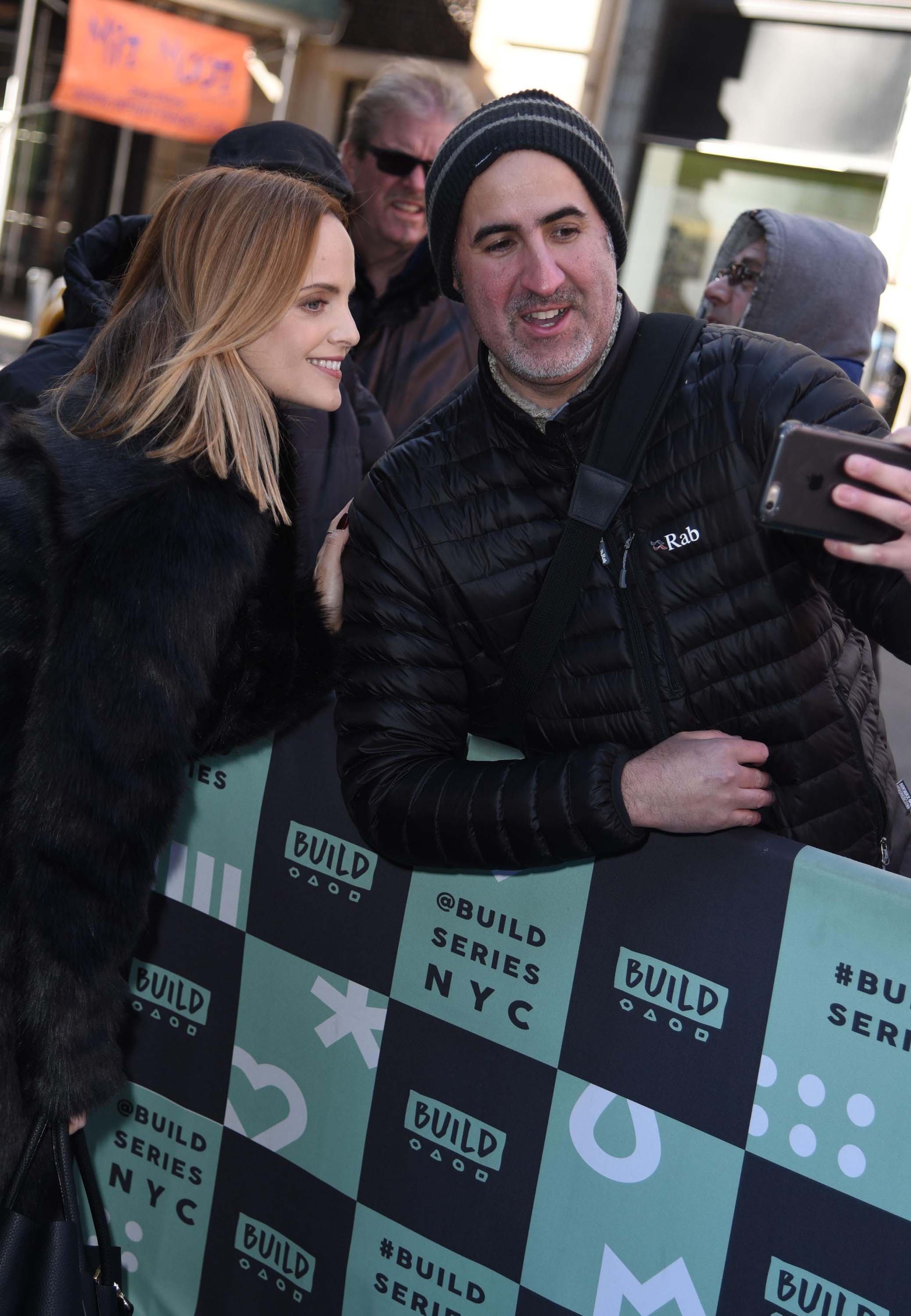 Mena Suvari arrives at AOL Build