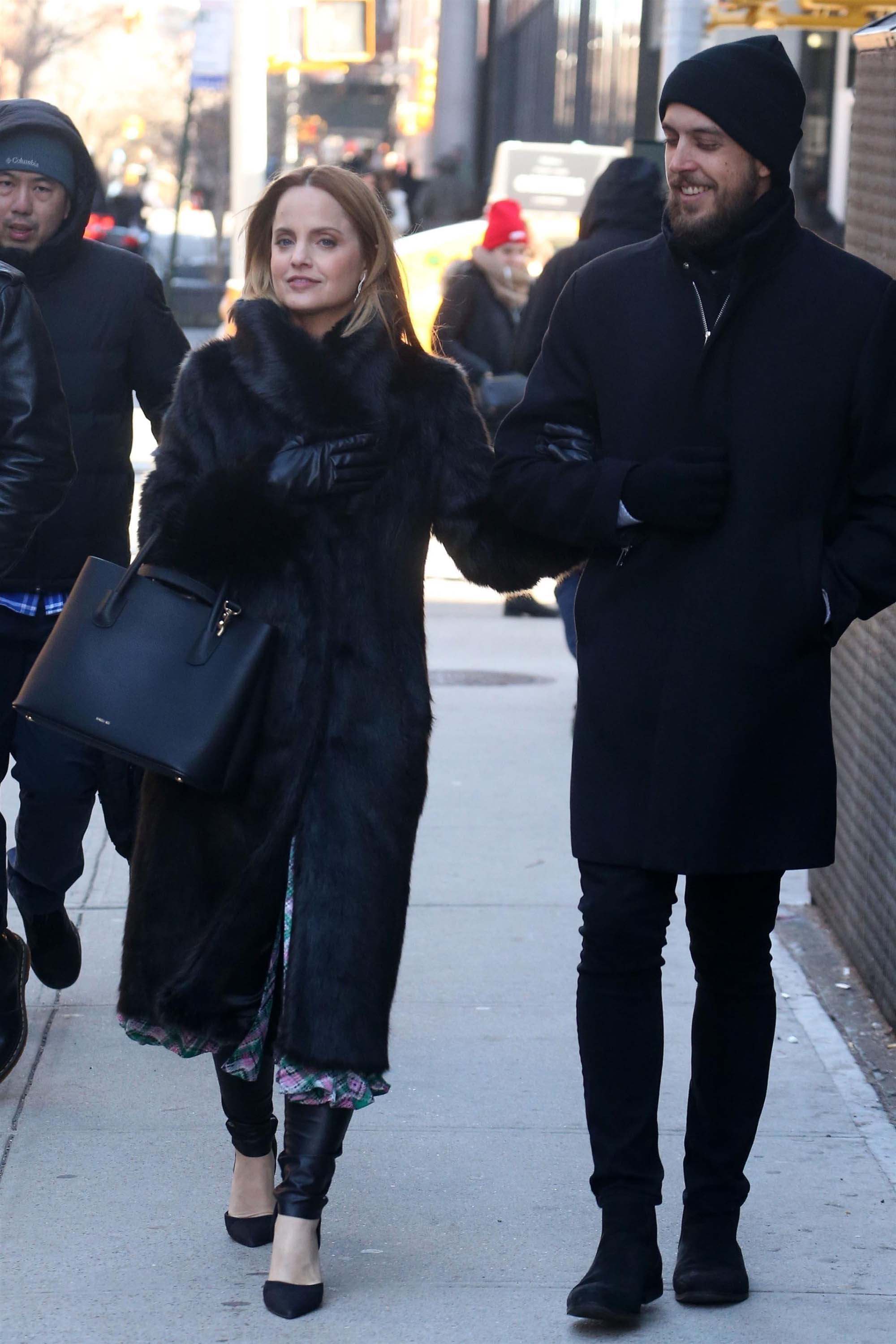 Mena Suvari arrives at AOL Build