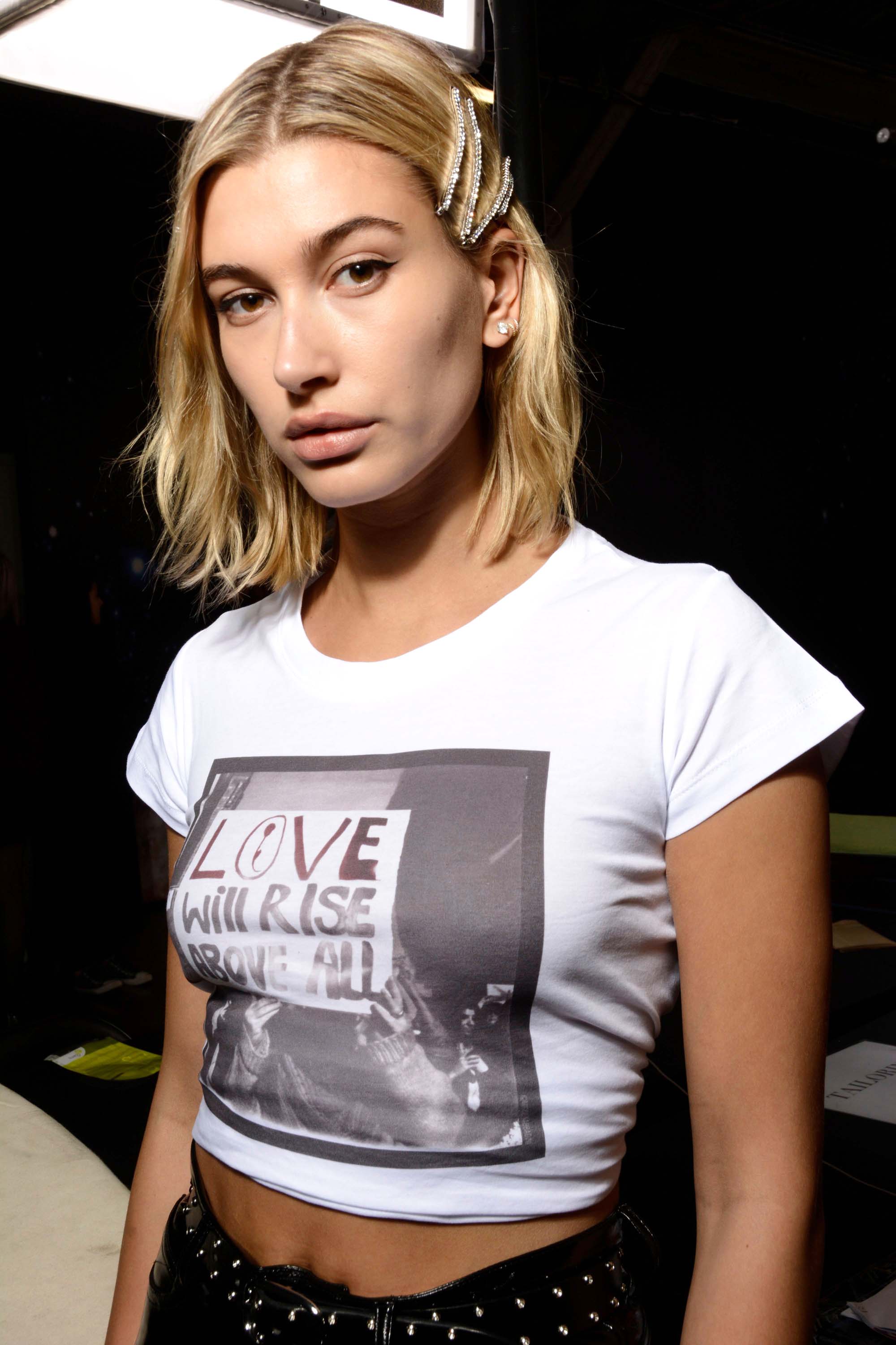 Hailey Baldwin backstage at the Zadig & Voltaire show