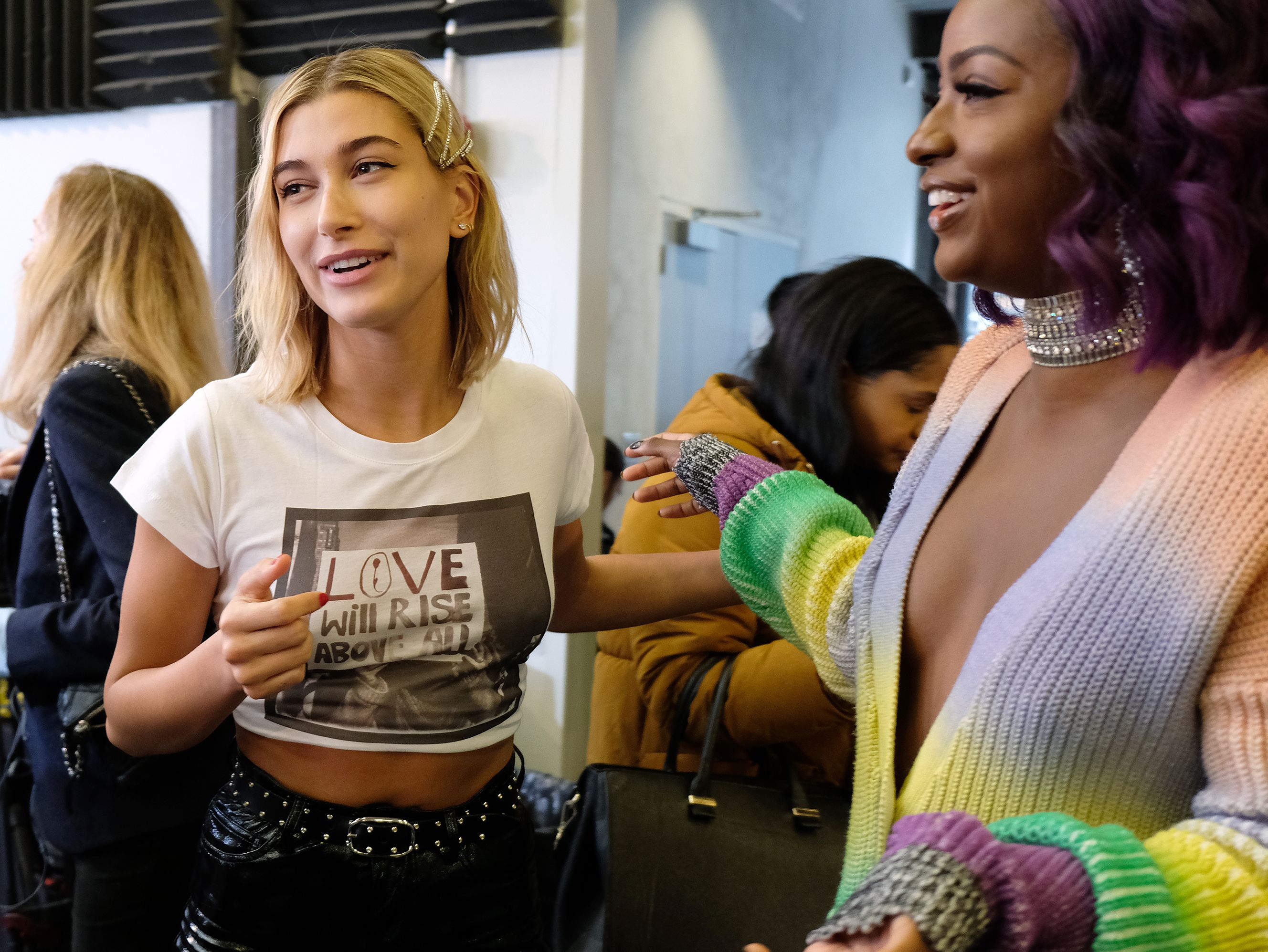 Hailey Baldwin backstage at the Zadig & Voltaire show