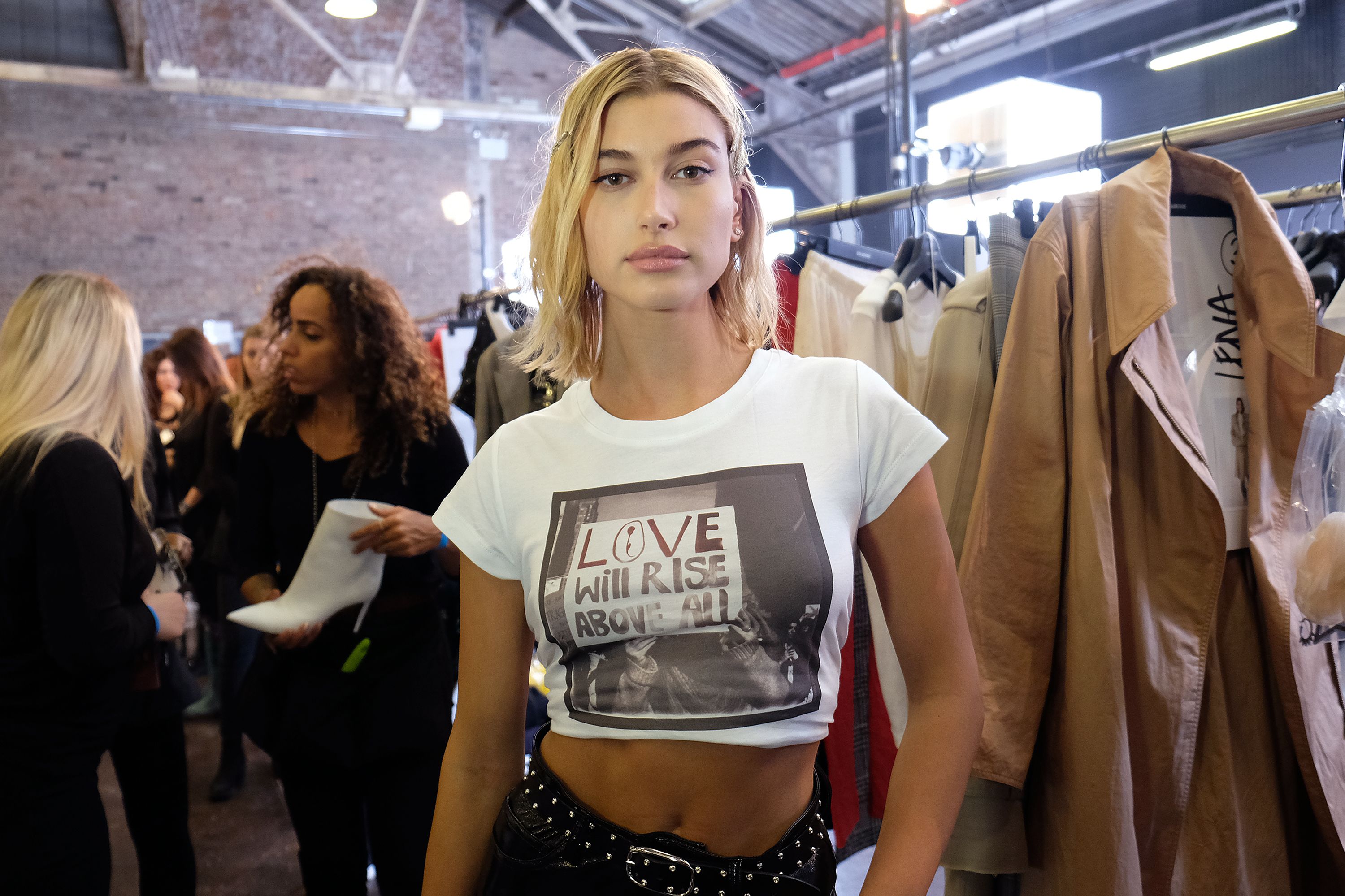 Hailey Baldwin backstage at the Zadig & Voltaire show