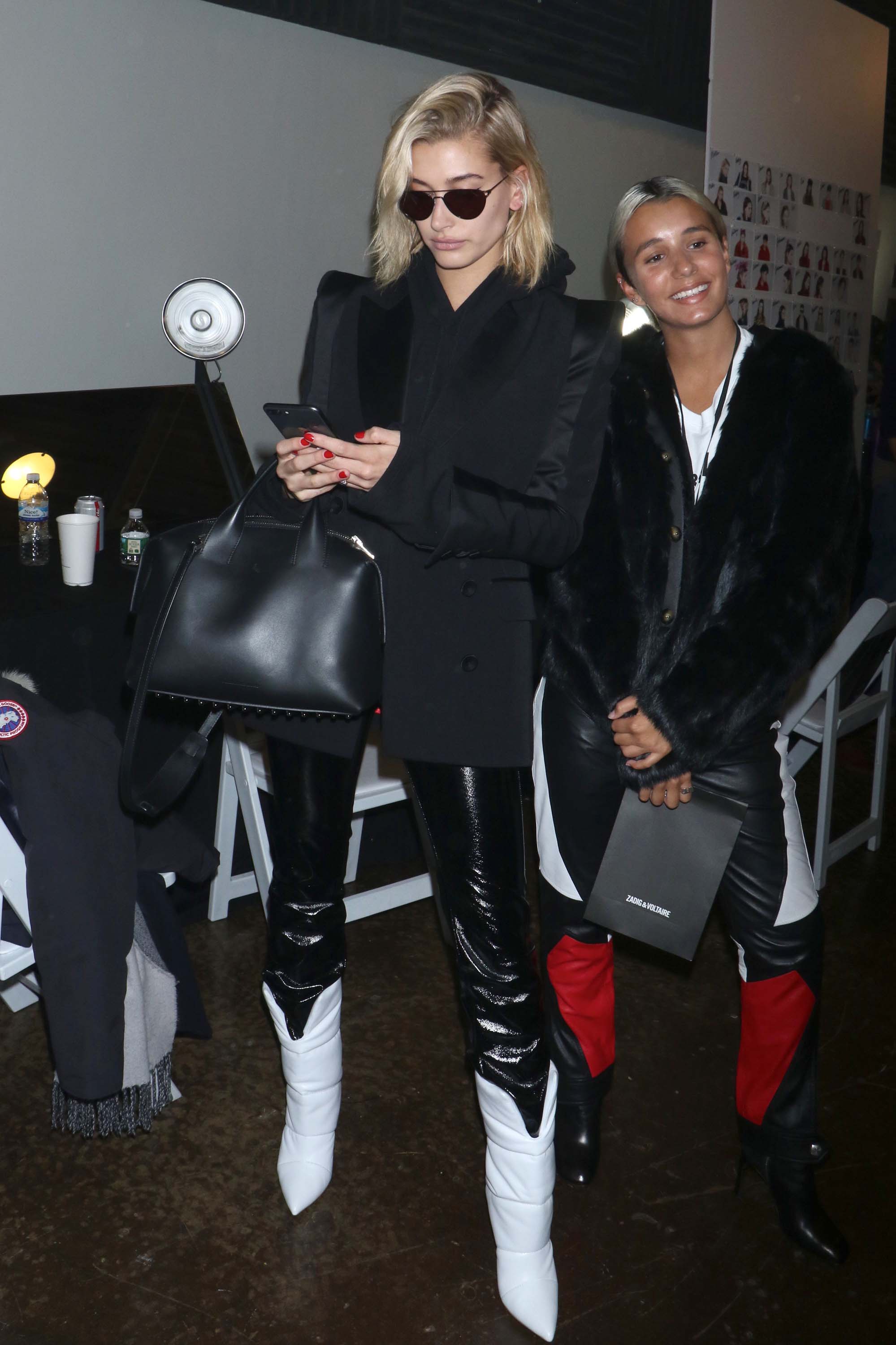 Hailey Baldwin backstage at the Zadig & Voltaire show