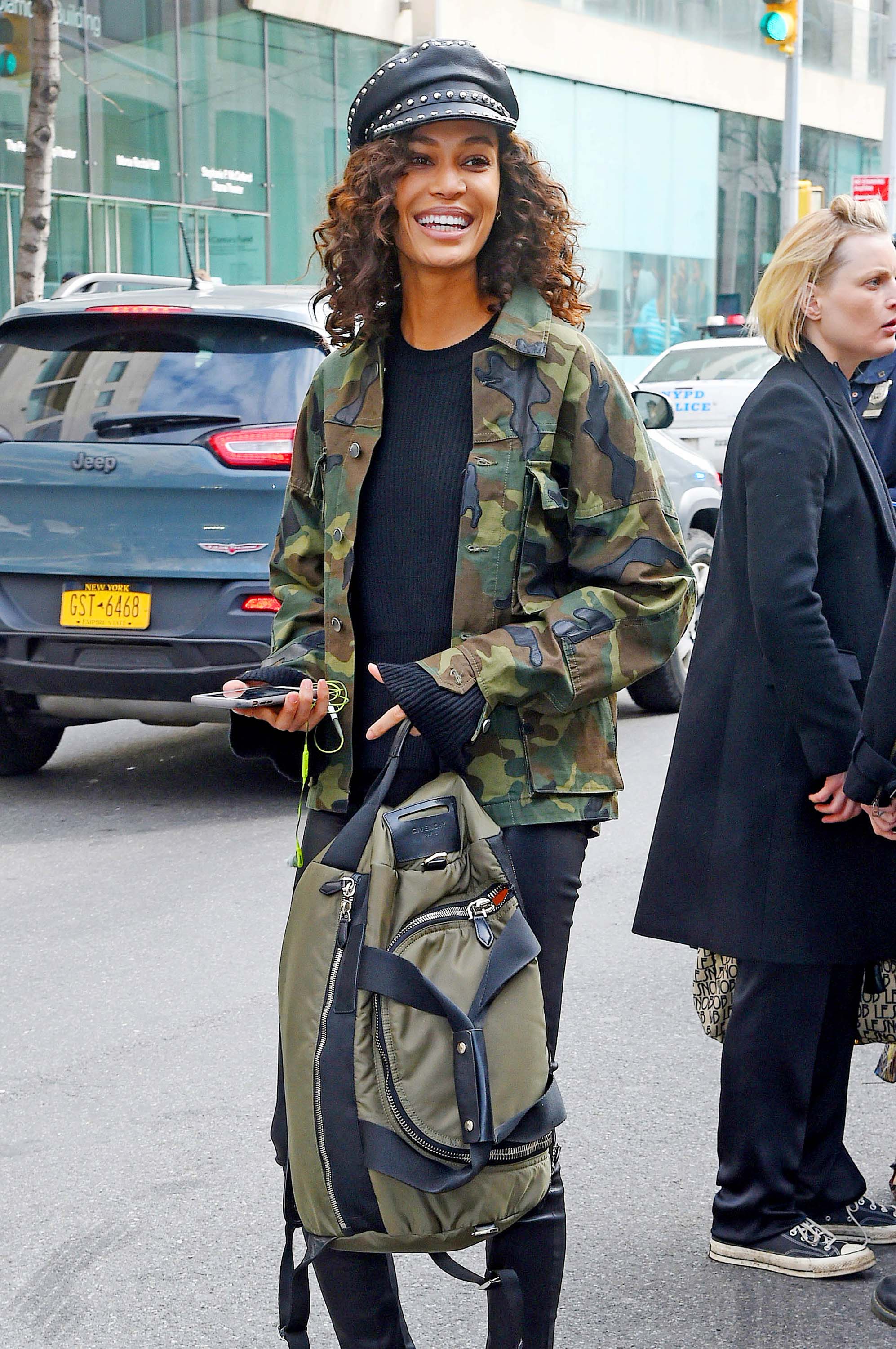 Joan Smalls outside the Michael Kors show