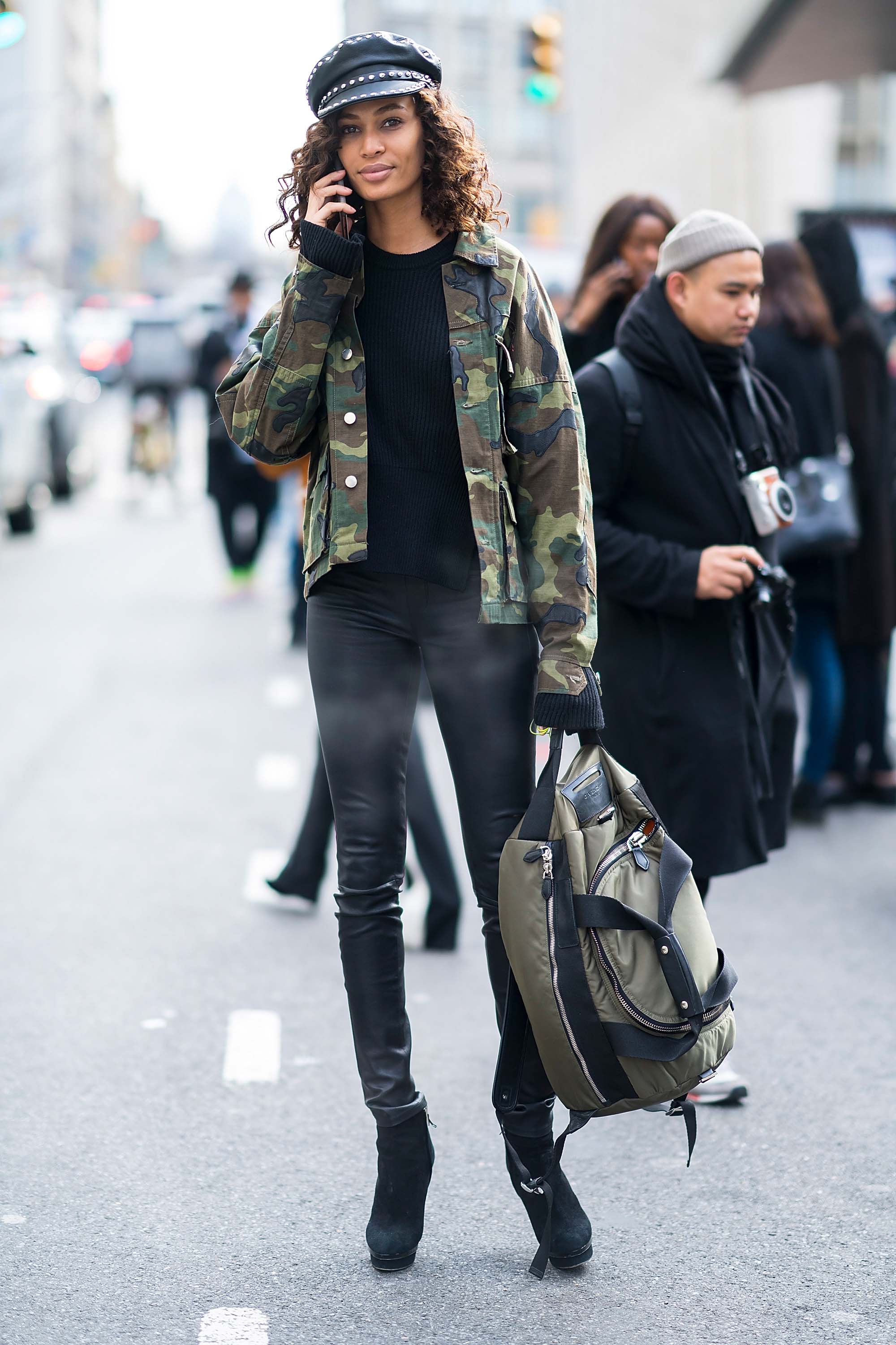 Joan Smalls outside the Michael Kors show