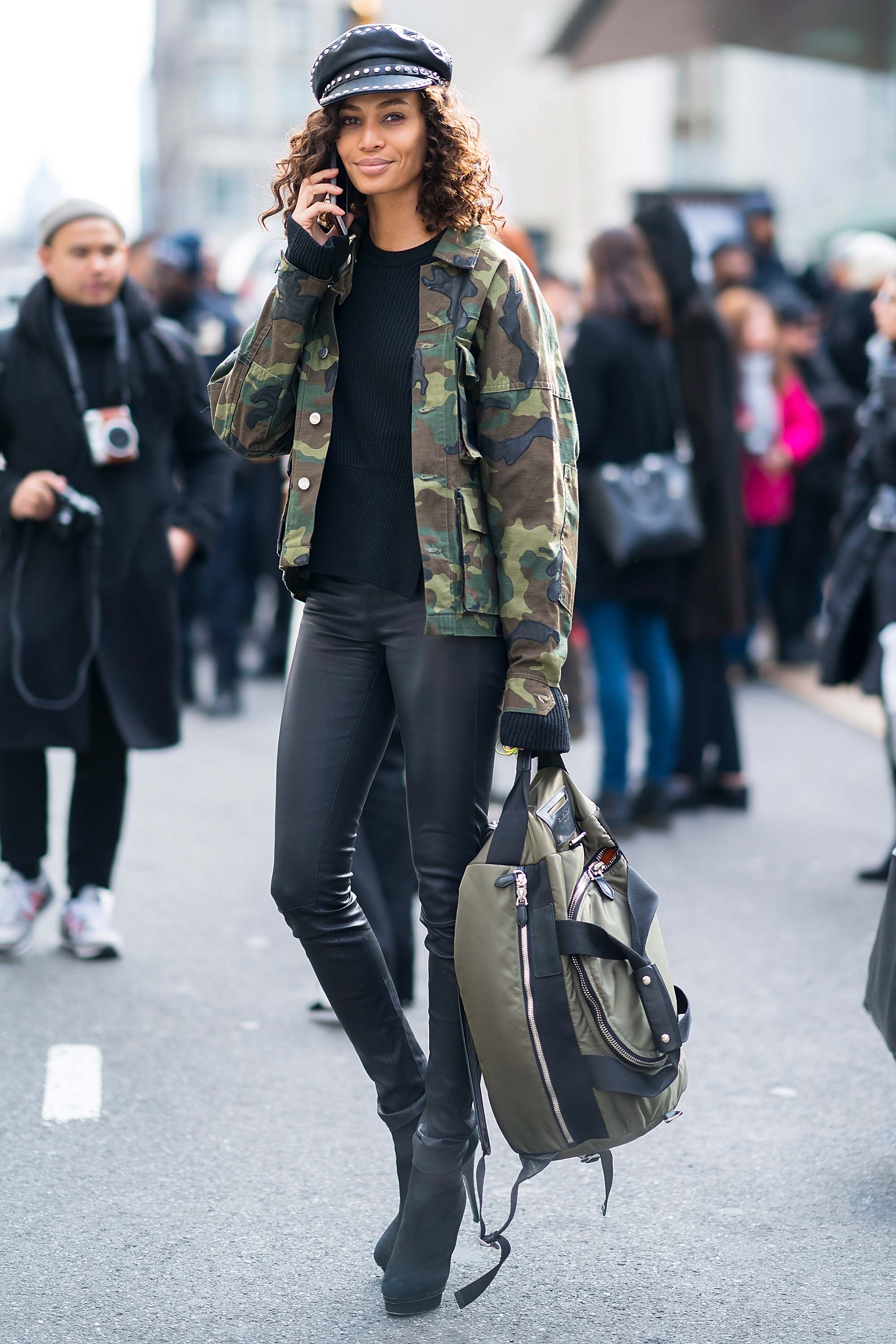 Joan Smalls outside the Michael Kors show