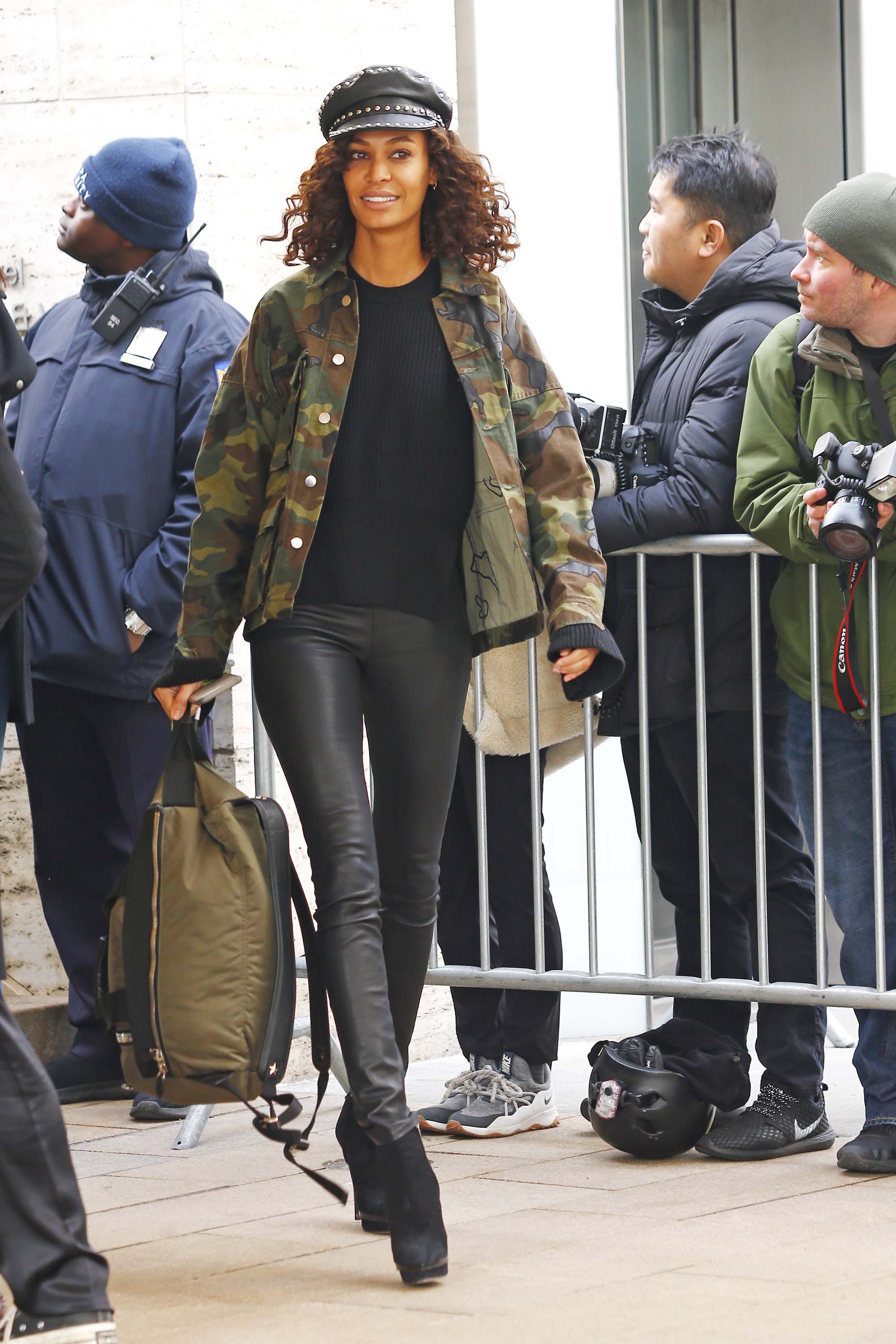 Joan Smalls outside the Michael Kors show