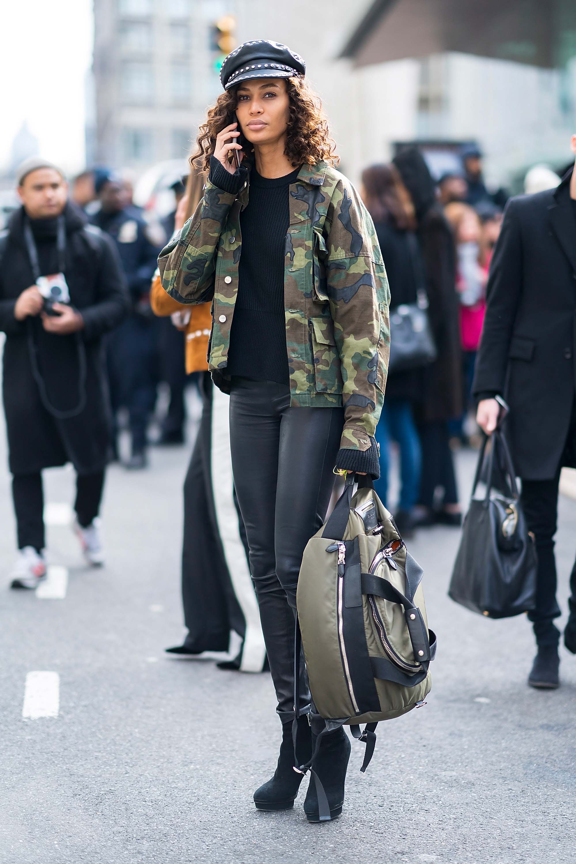 Joan Smalls outside the Michael Kors show