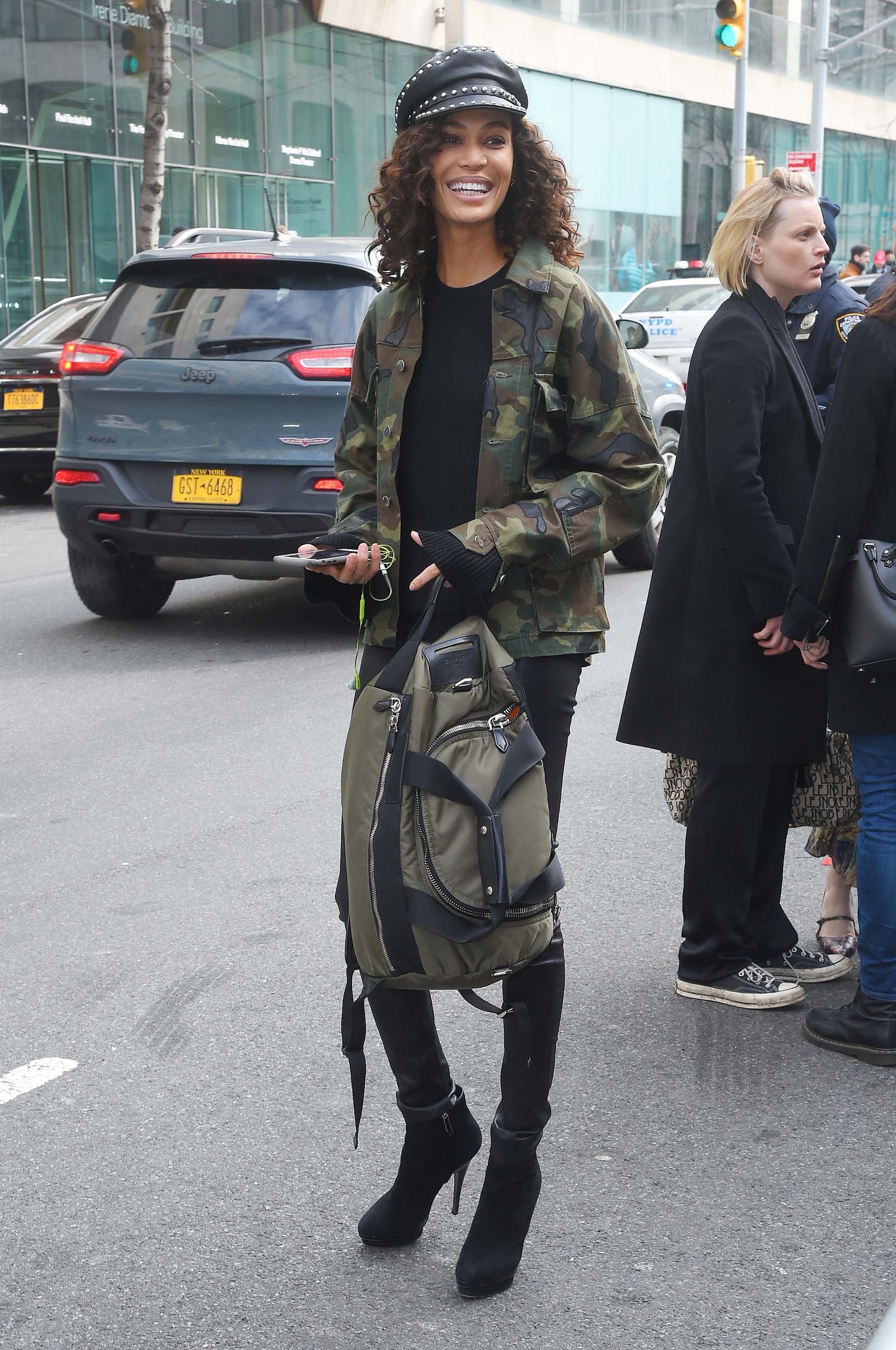 Joan Smalls outside the Michael Kors show