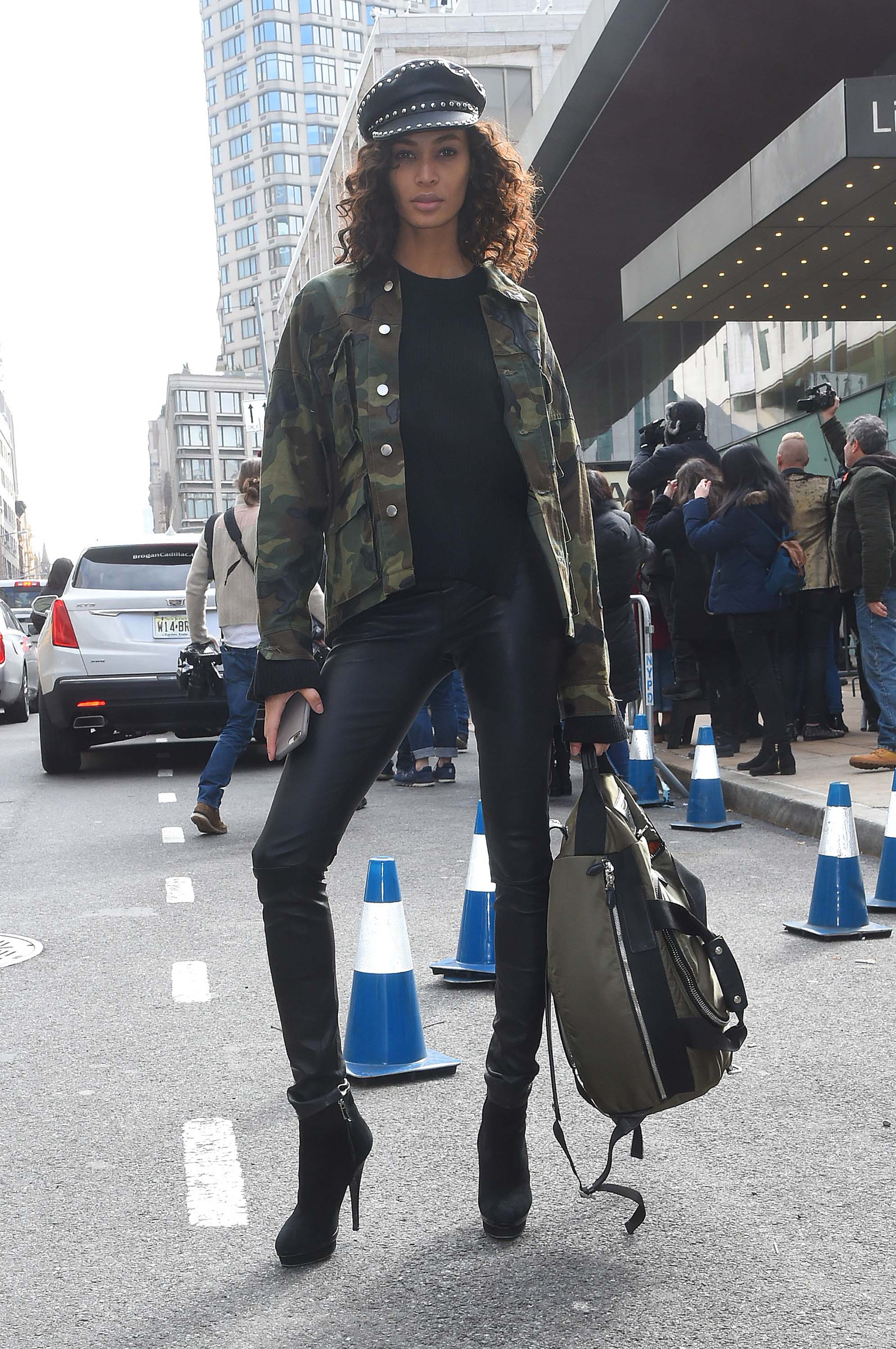 Joan Smalls outside the Michael Kors show