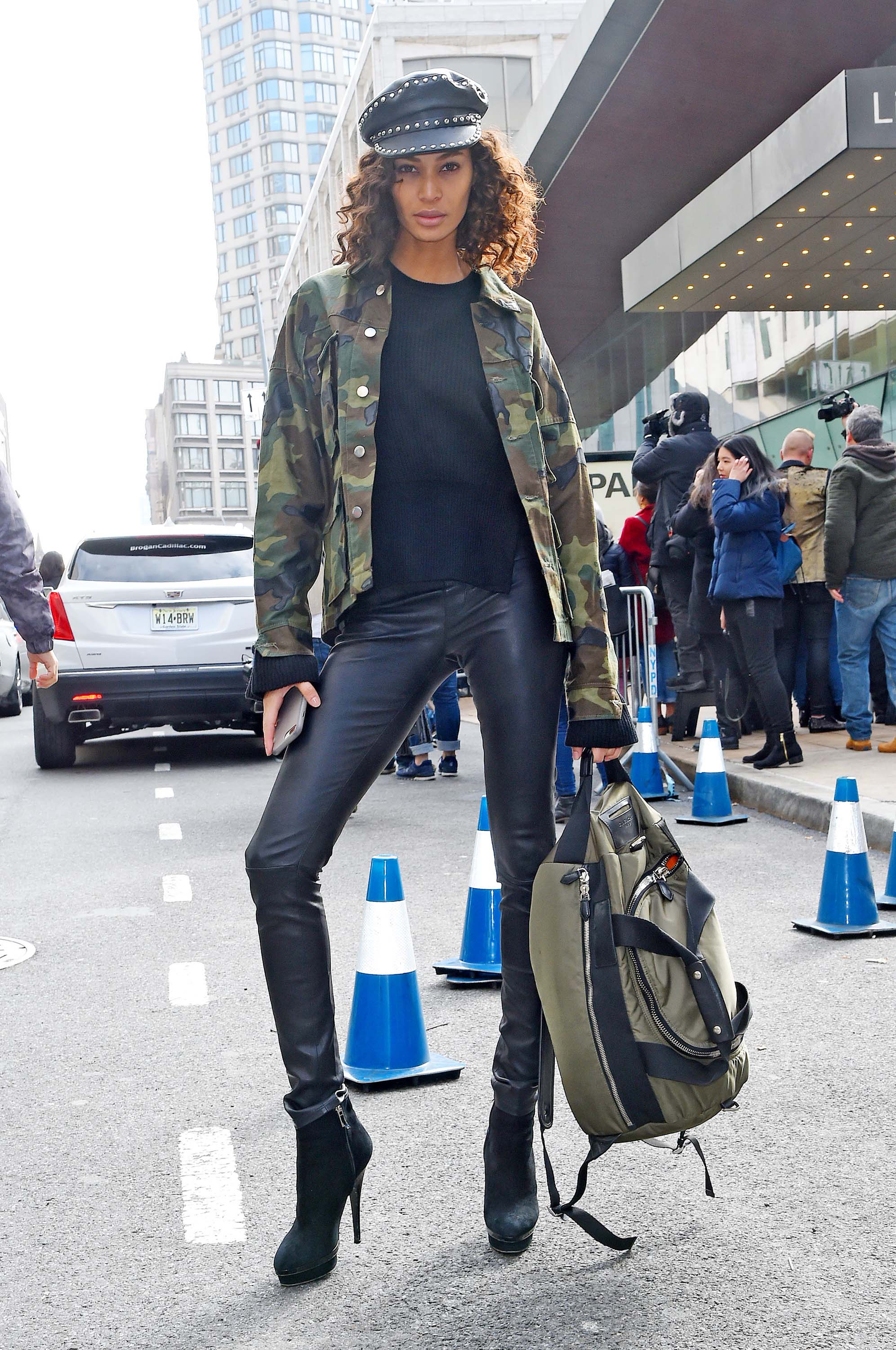 Joan Smalls outside the Michael Kors show