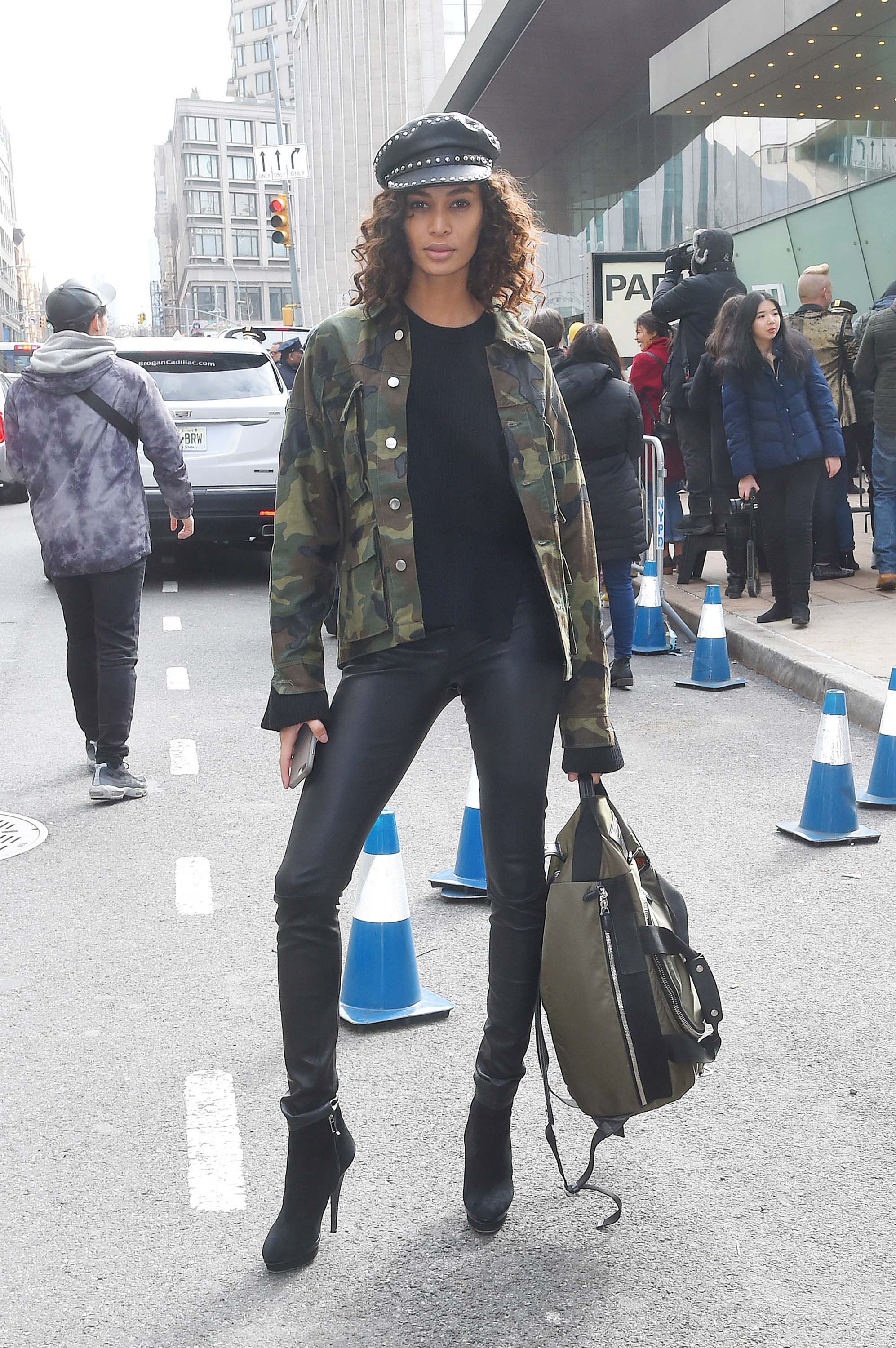 Joan Smalls outside the Michael Kors show