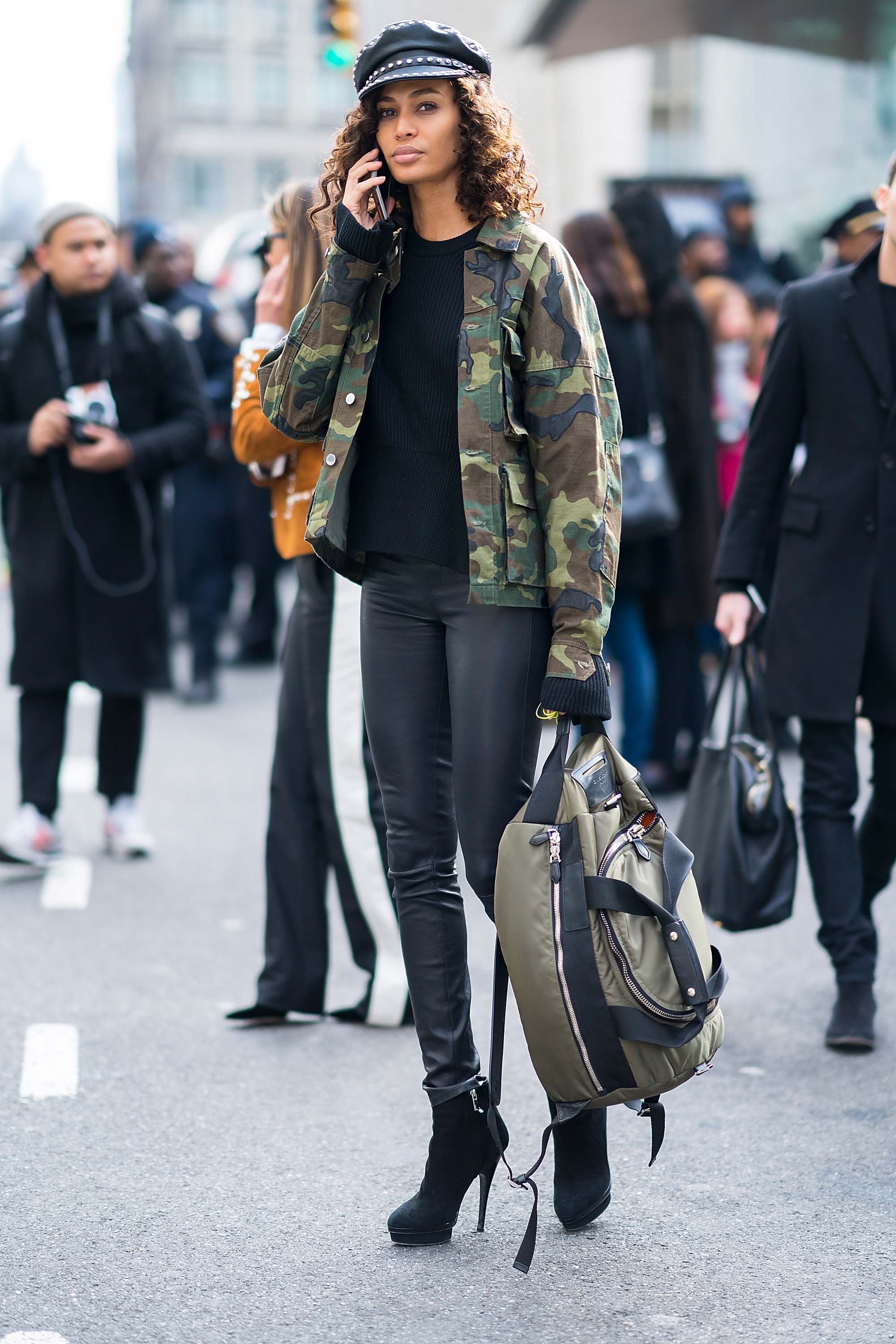 Joan Smalls outside the Michael Kors show