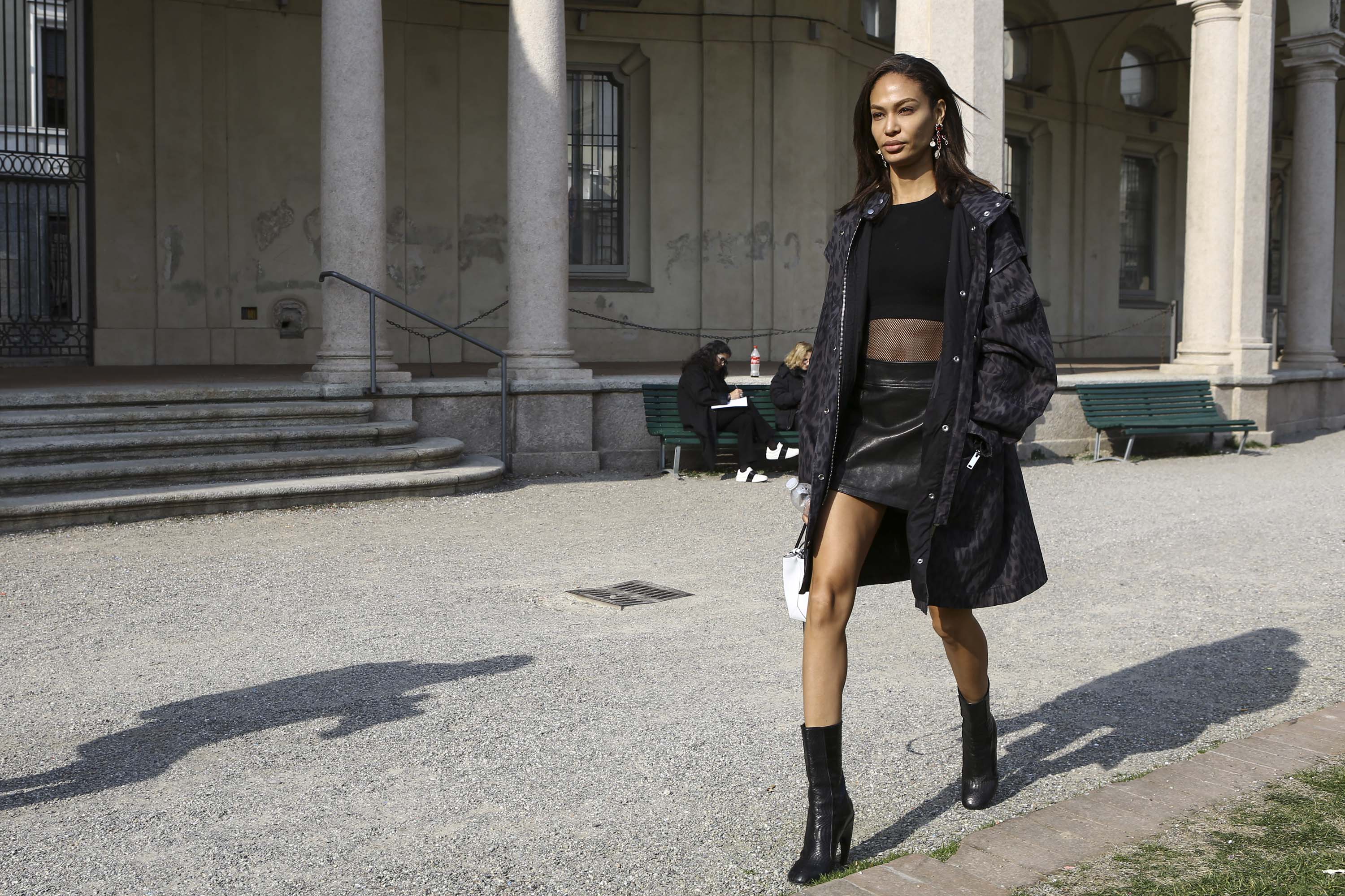 Joan Smalls leaves Alberta Ferretti fashion show