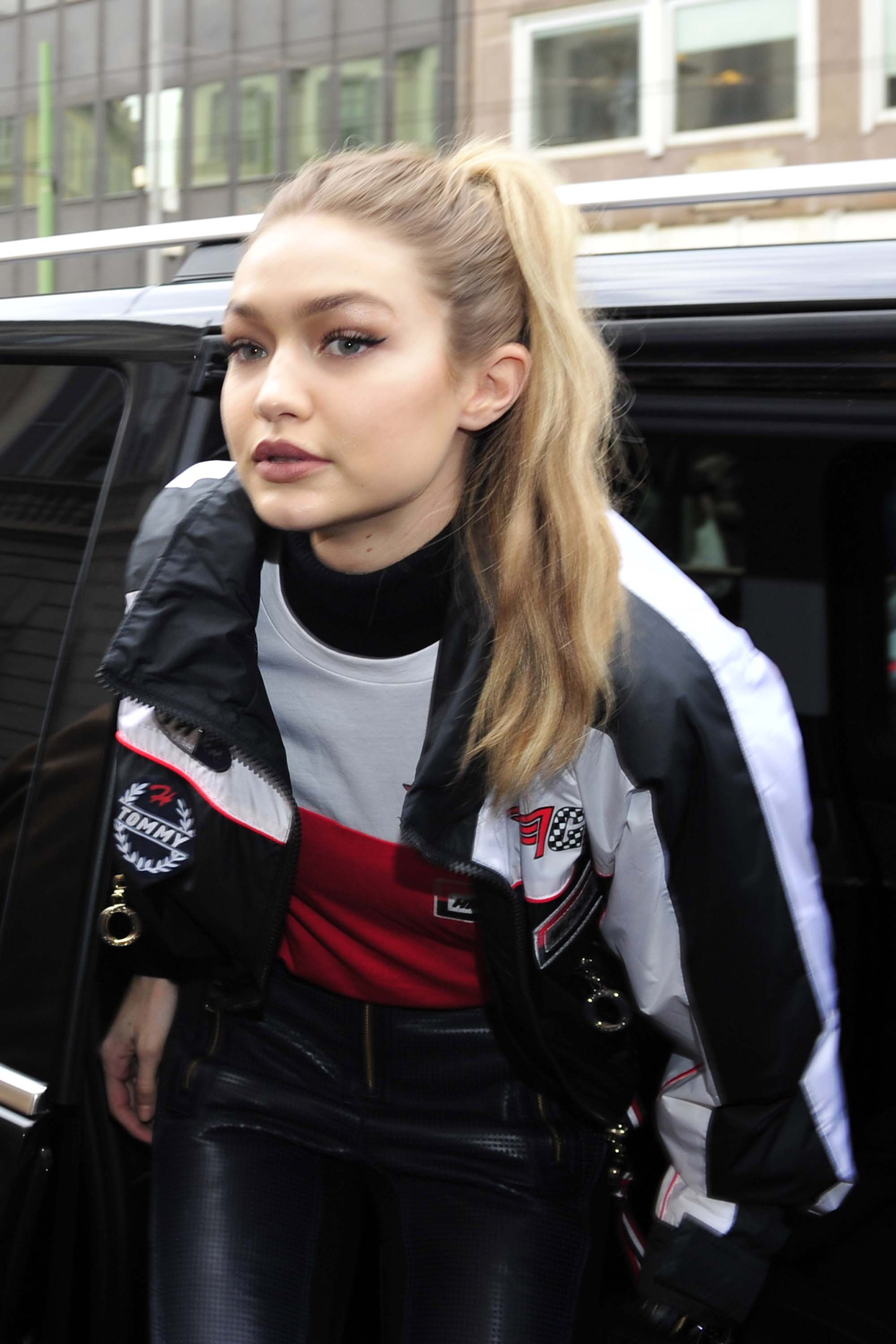 Gigi Hadid greeting fans outside TommyXGigi Capsule Collection Presentation