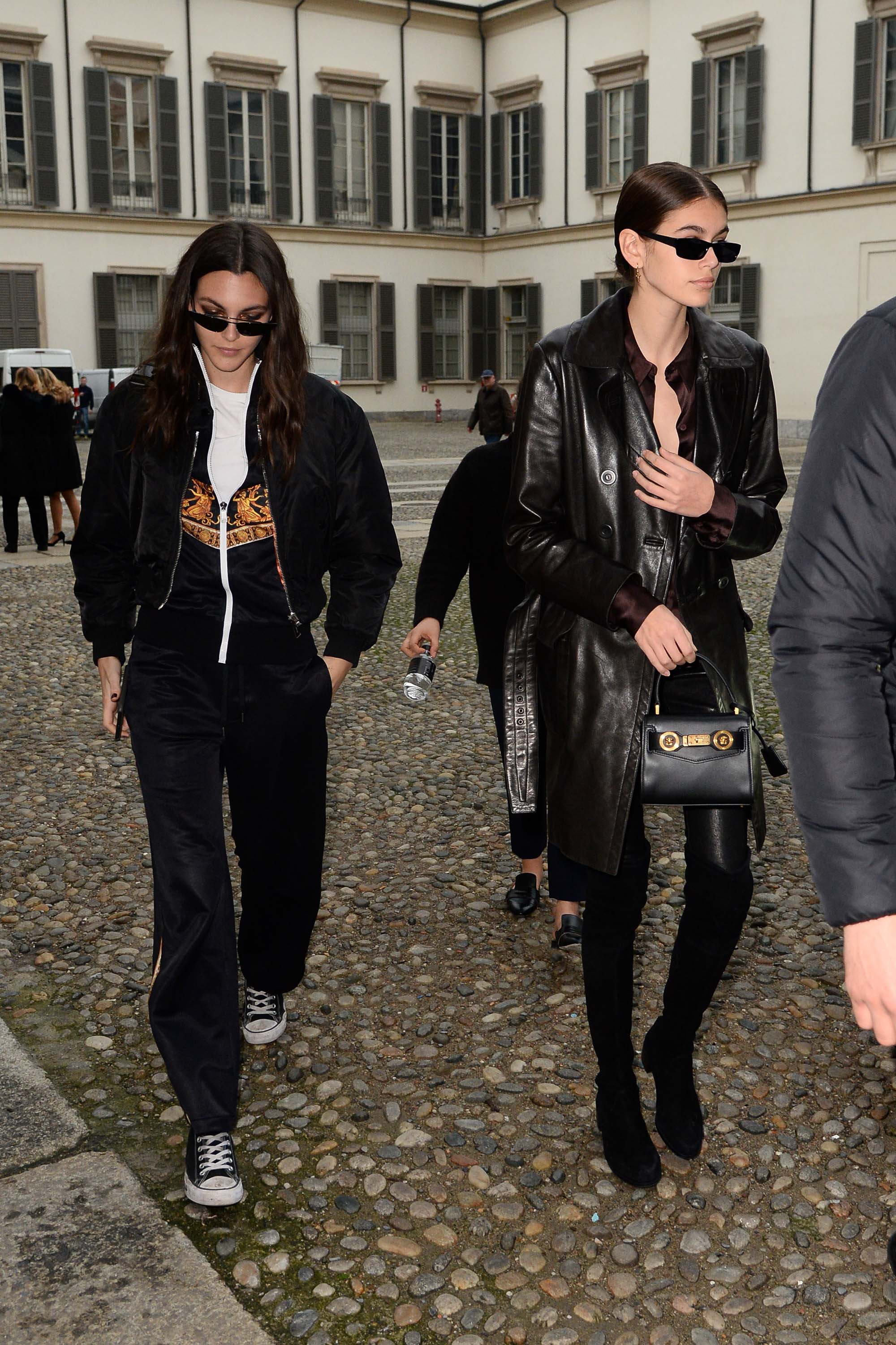 Kaia Gerber arrive at Versace Fashion Show