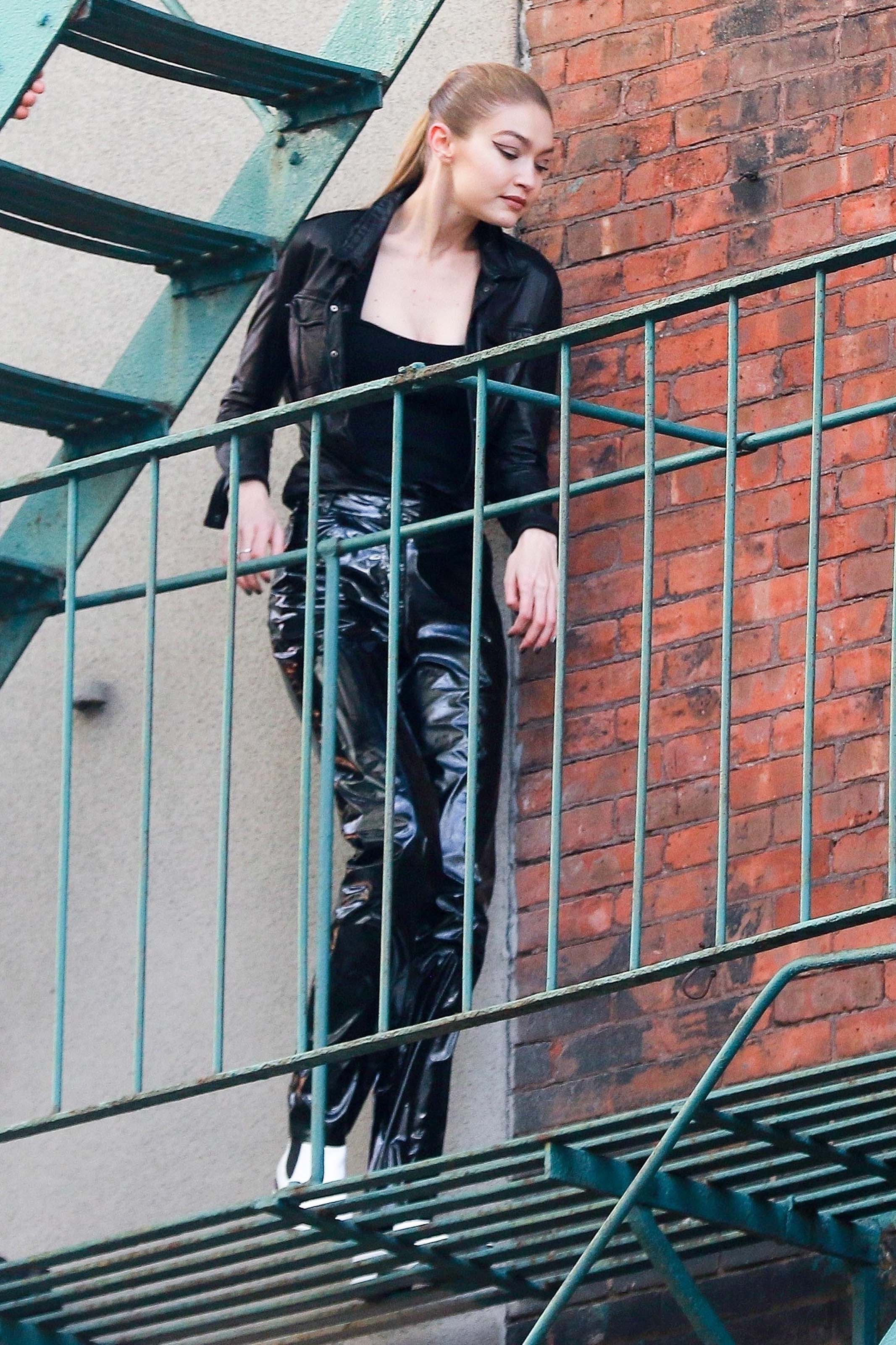 Gigi Hadid on the set of a photoshoot