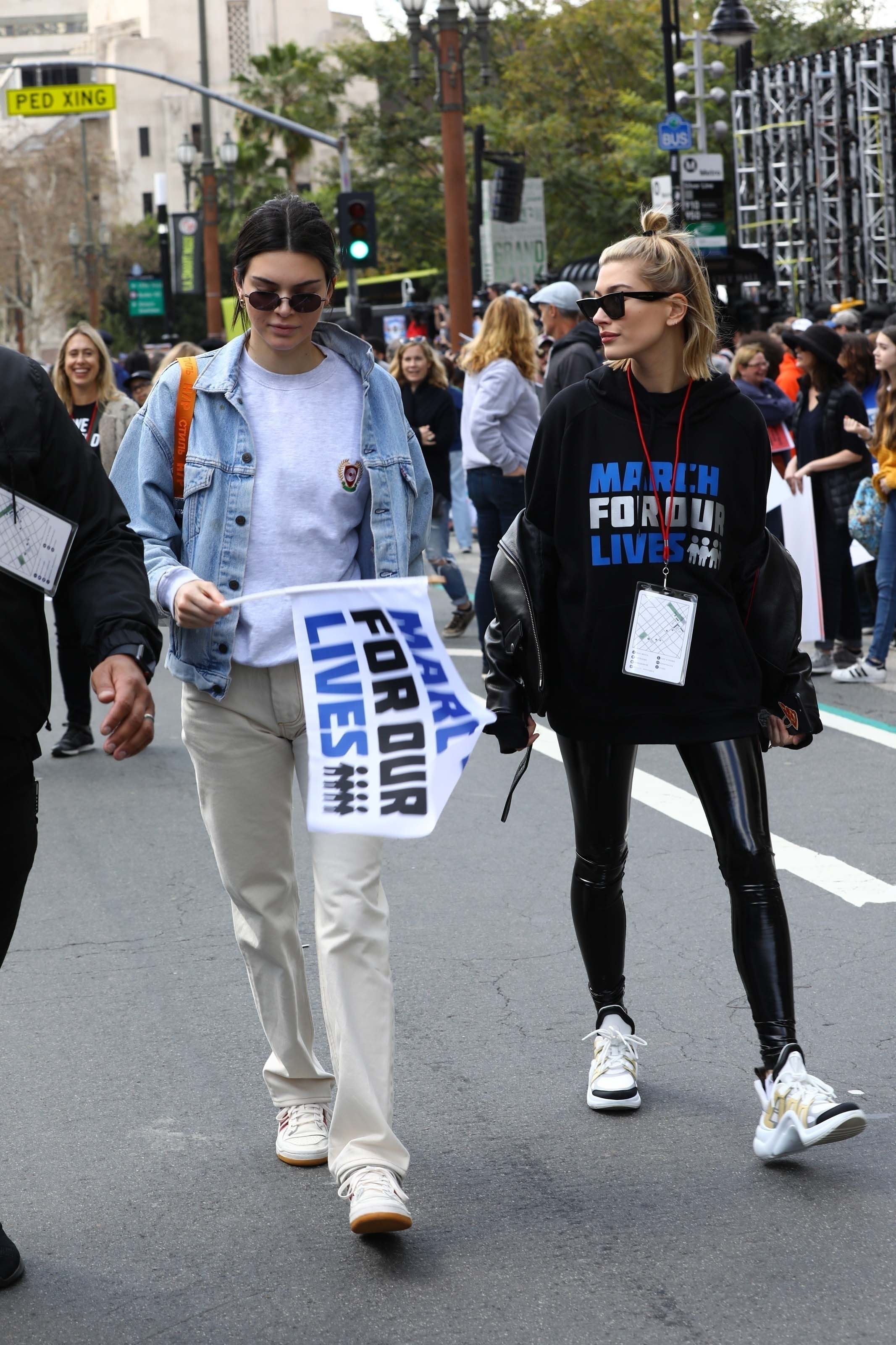 Hailey Baldwin marches at the anti-gun ‘March For Our Lives’