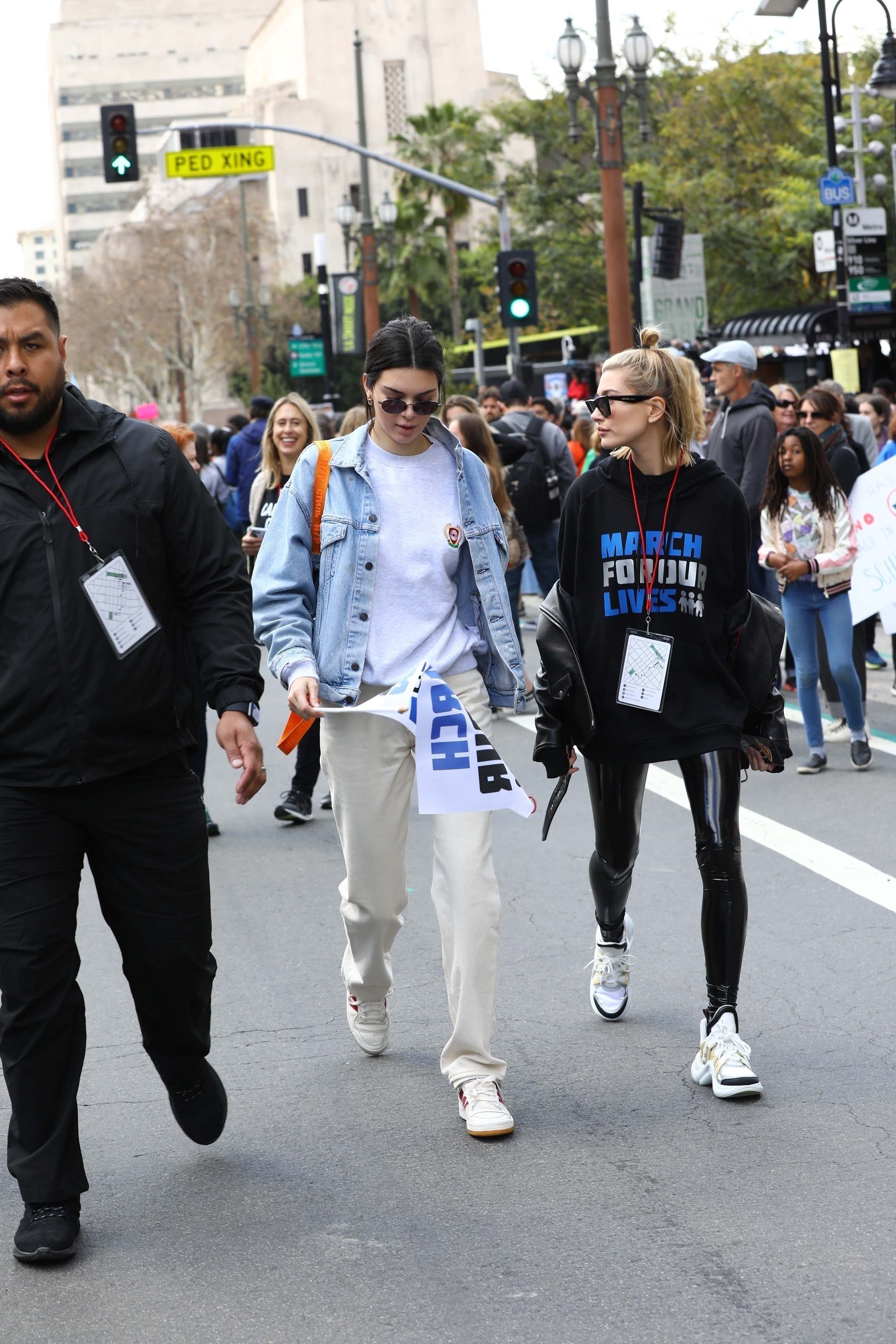 Hailey Baldwin marches at the anti-gun ‘March For Our Lives’