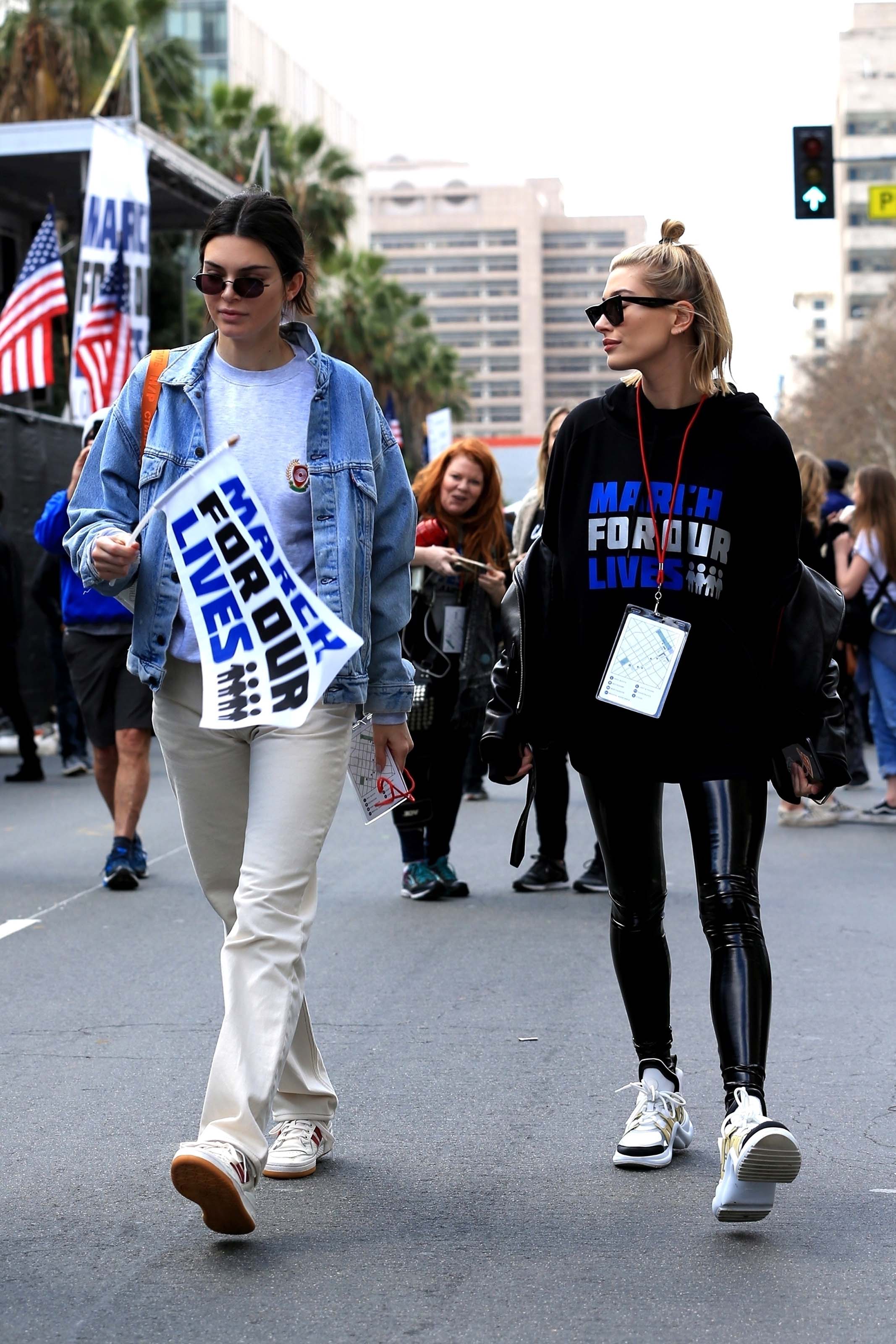 Hailey Baldwin marches at the anti-gun ‘March For Our Lives’