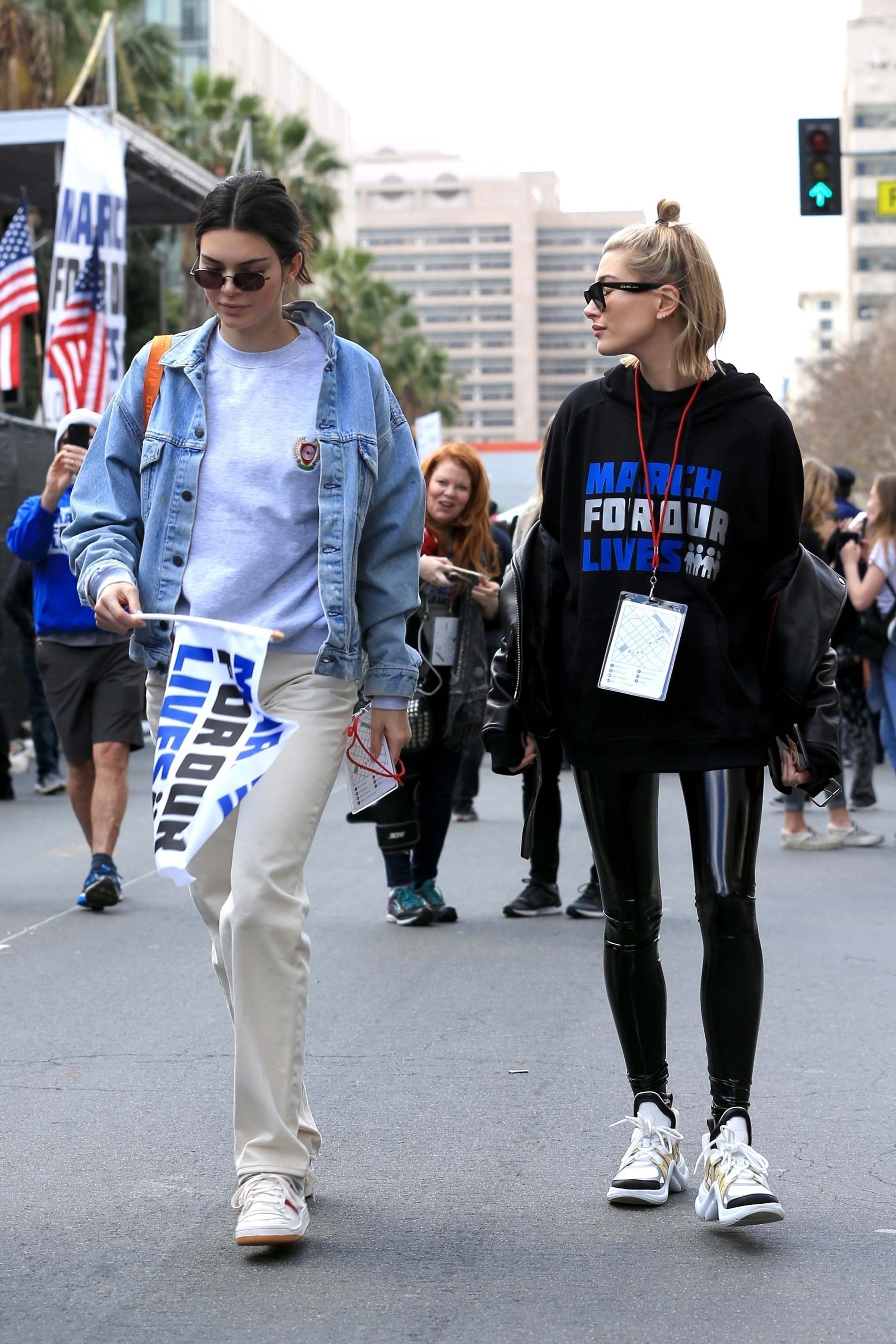 Hailey Baldwin marches at the anti-gun ‘March For Our Lives’