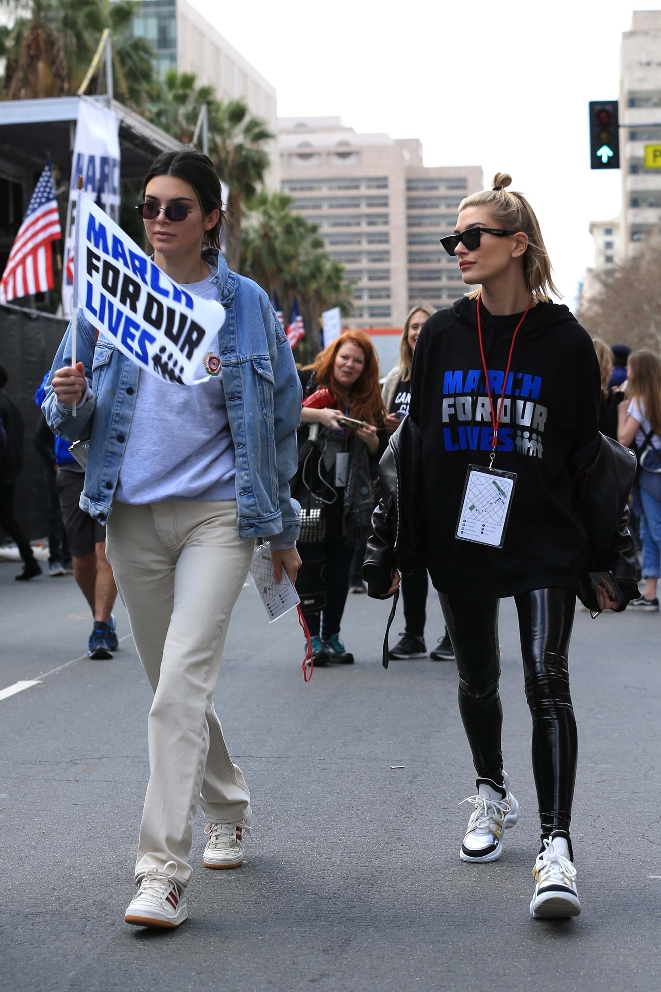 Hailey Baldwin marches at the anti-gun ‘March For Our Lives’