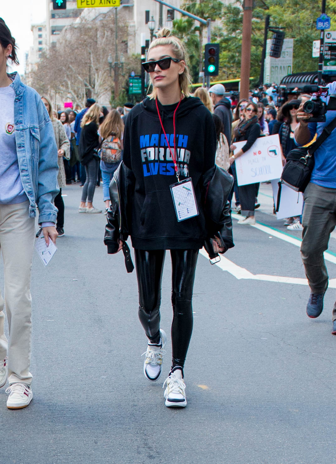 Hailey Baldwin marches at the anti-gun ‘March For Our Lives’