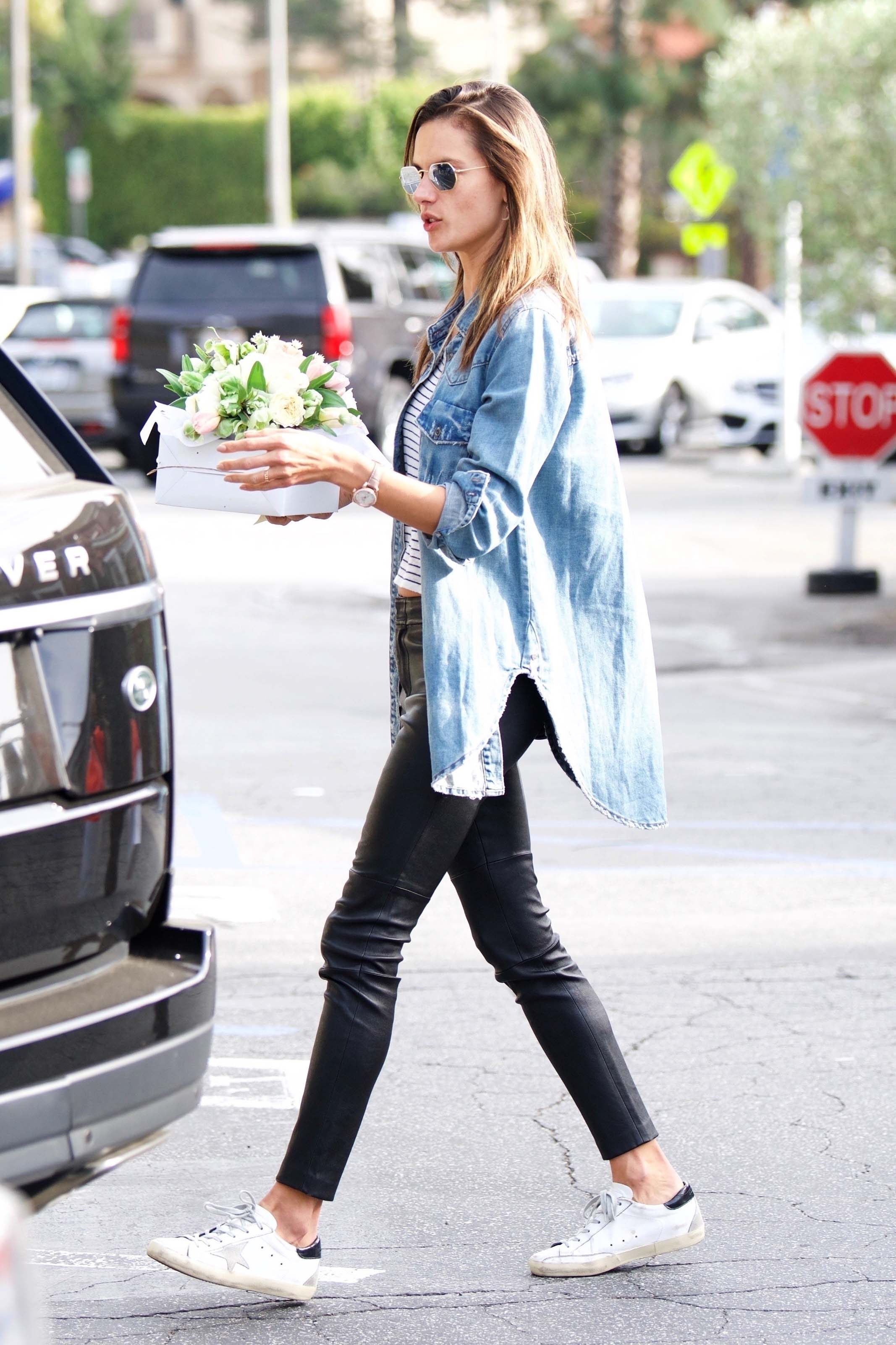 Alessandra Ambrosio grabs some flowers for Easter