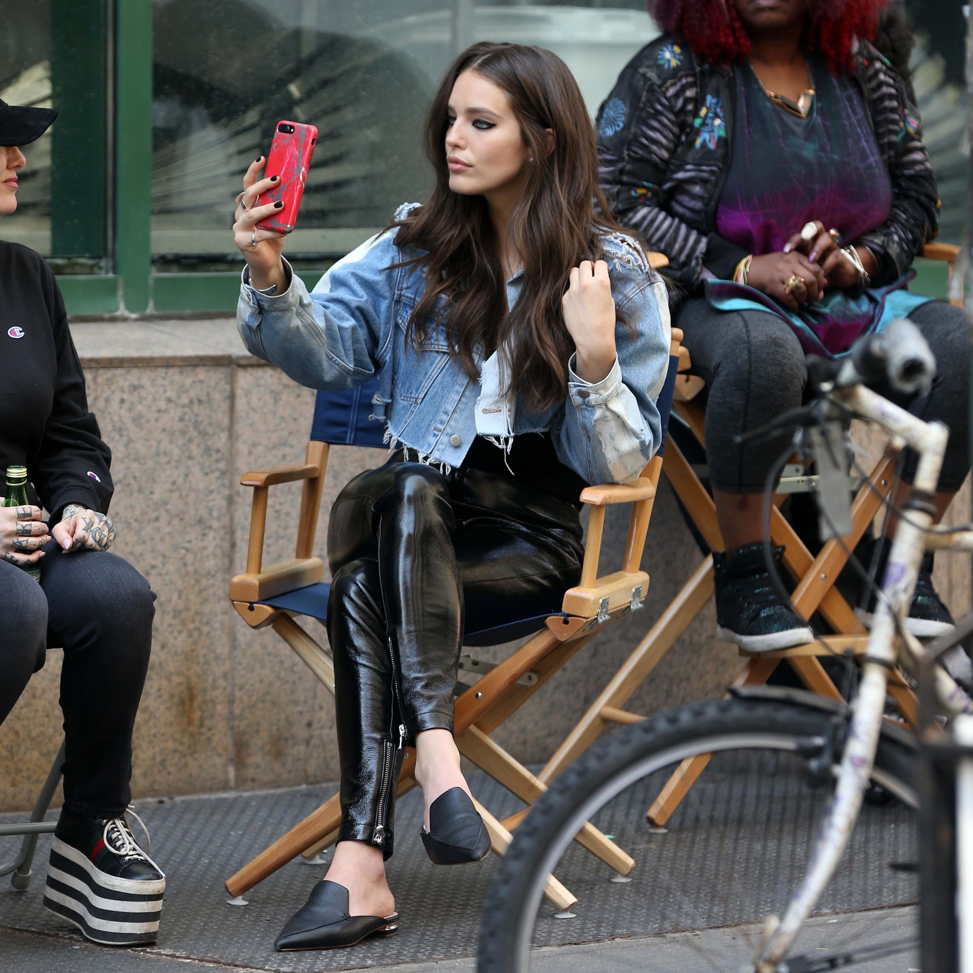 Emily DiDonato filming a Maybelline commercial