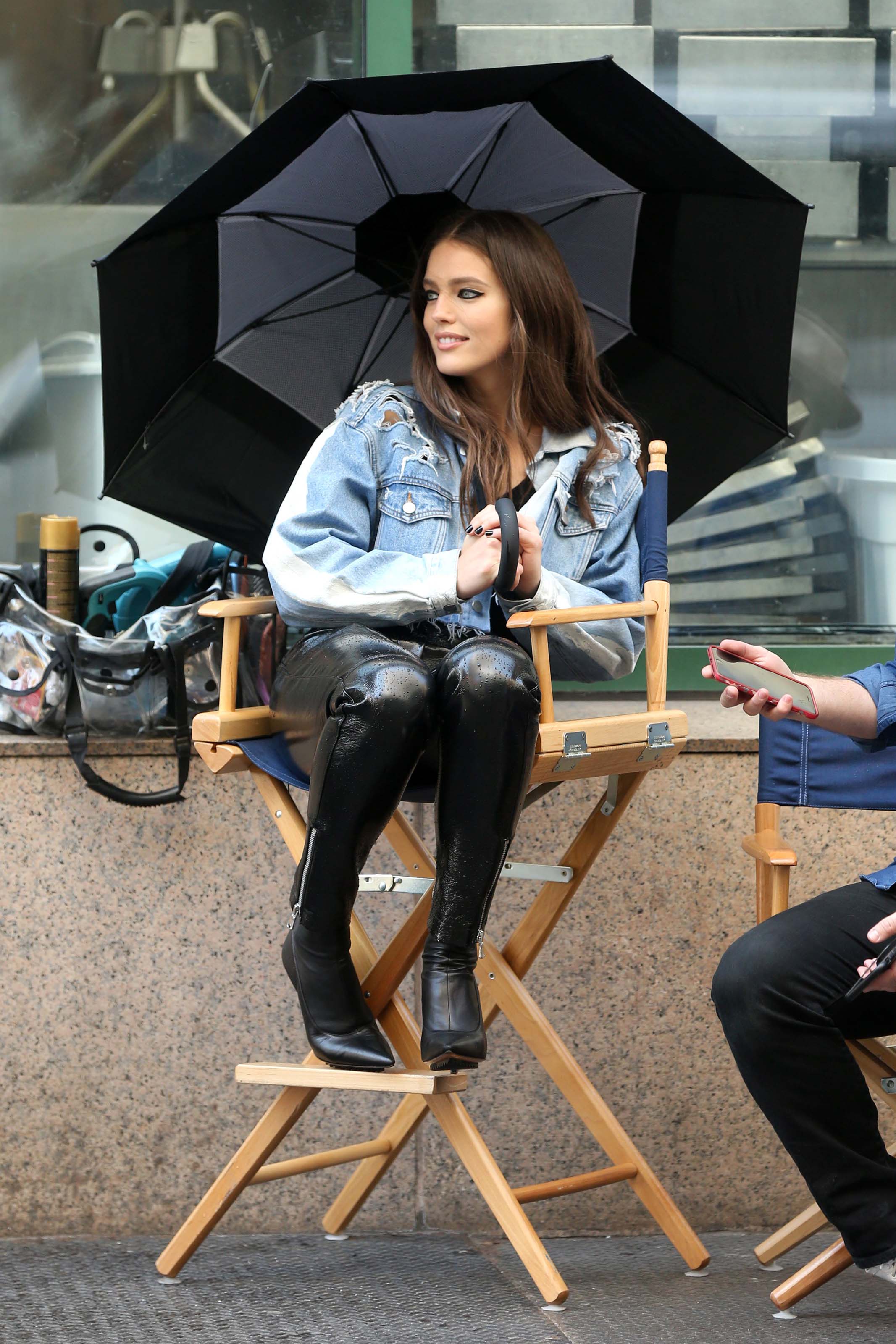 Emily DiDonato filming a Maybelline commercial