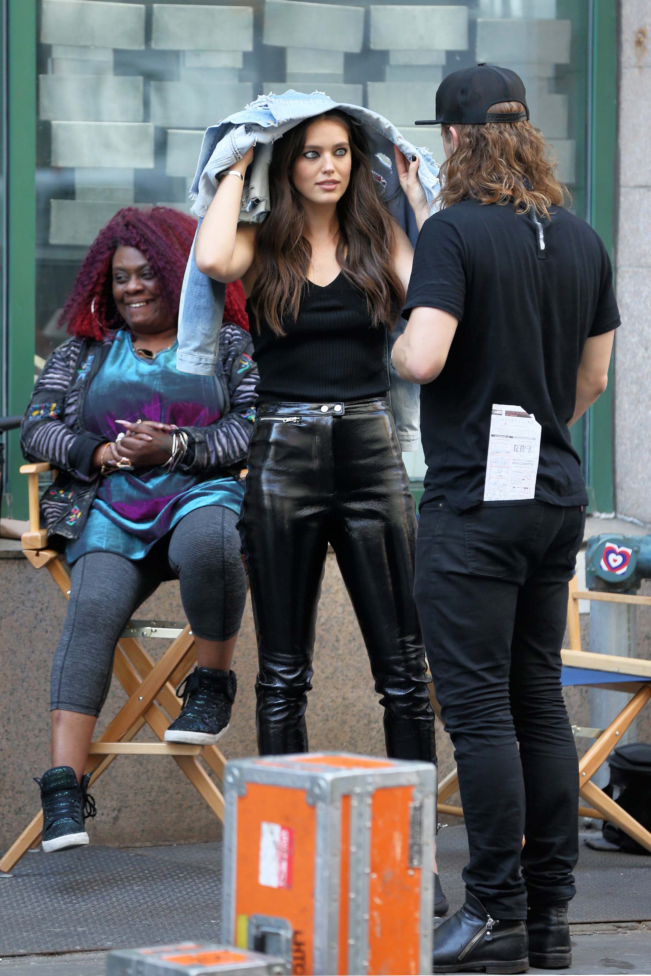 Emily DiDonato filming a Maybelline commercial