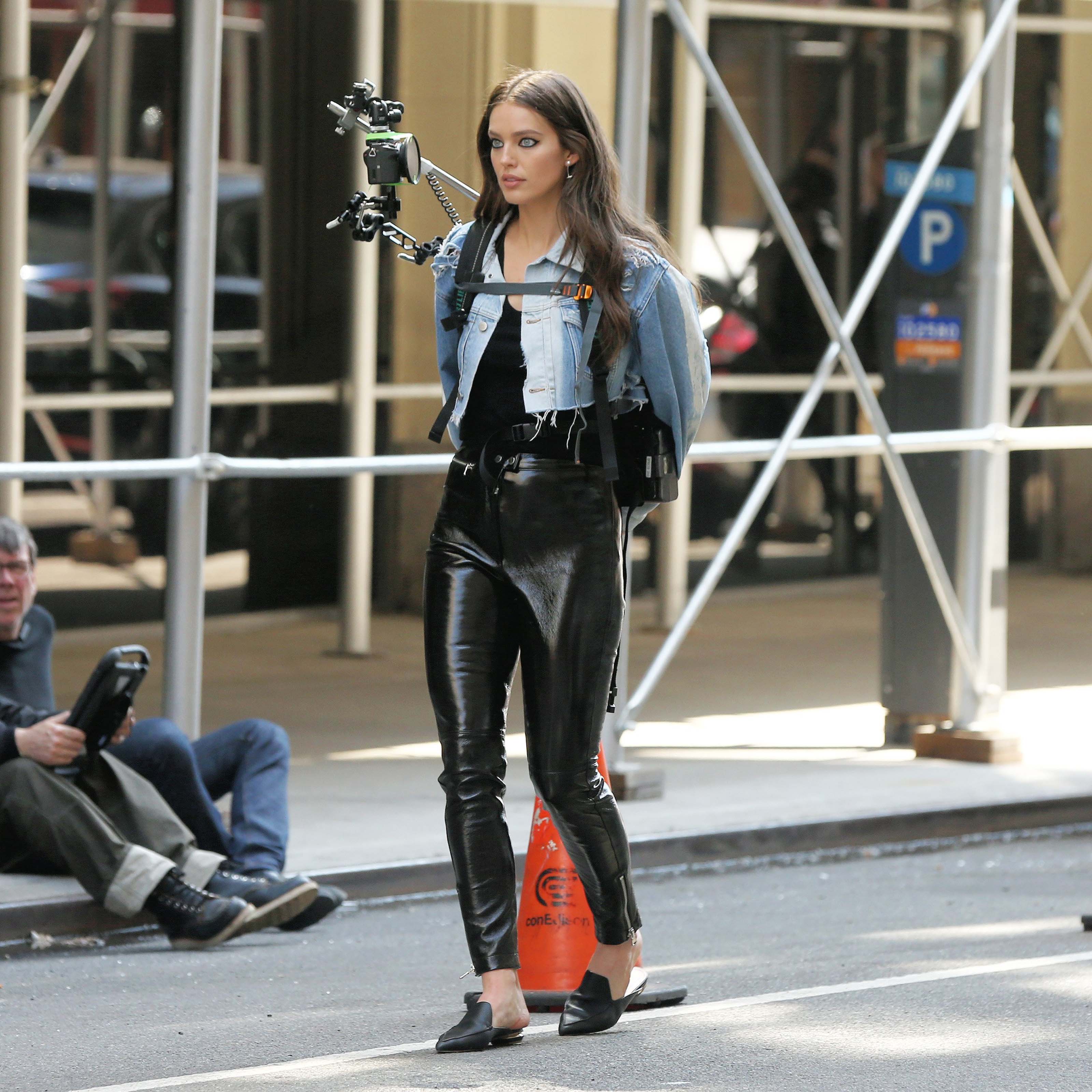 Emily DiDonato filming a Maybelline commercial