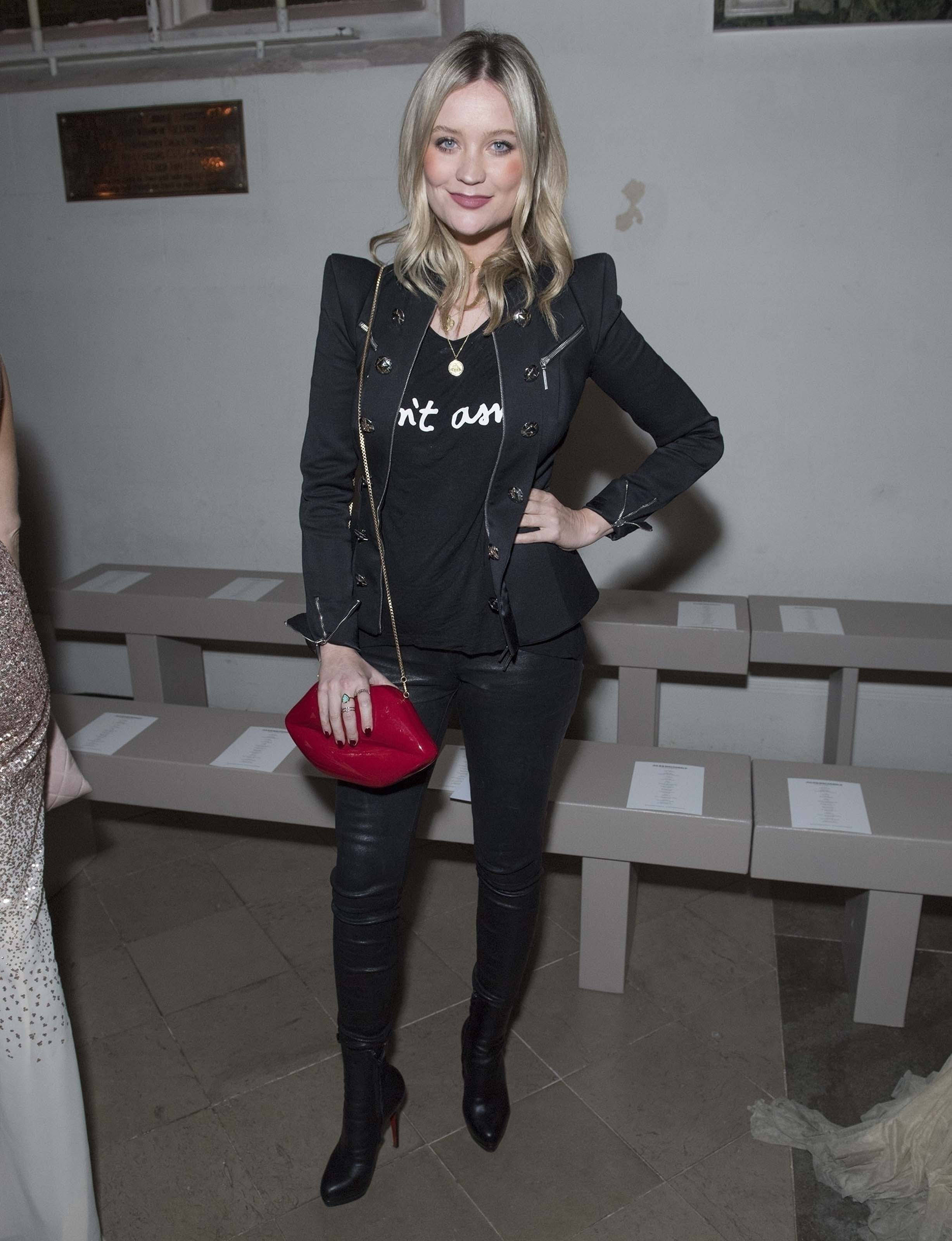 Laura Whitmore attends Julien Macdonald show