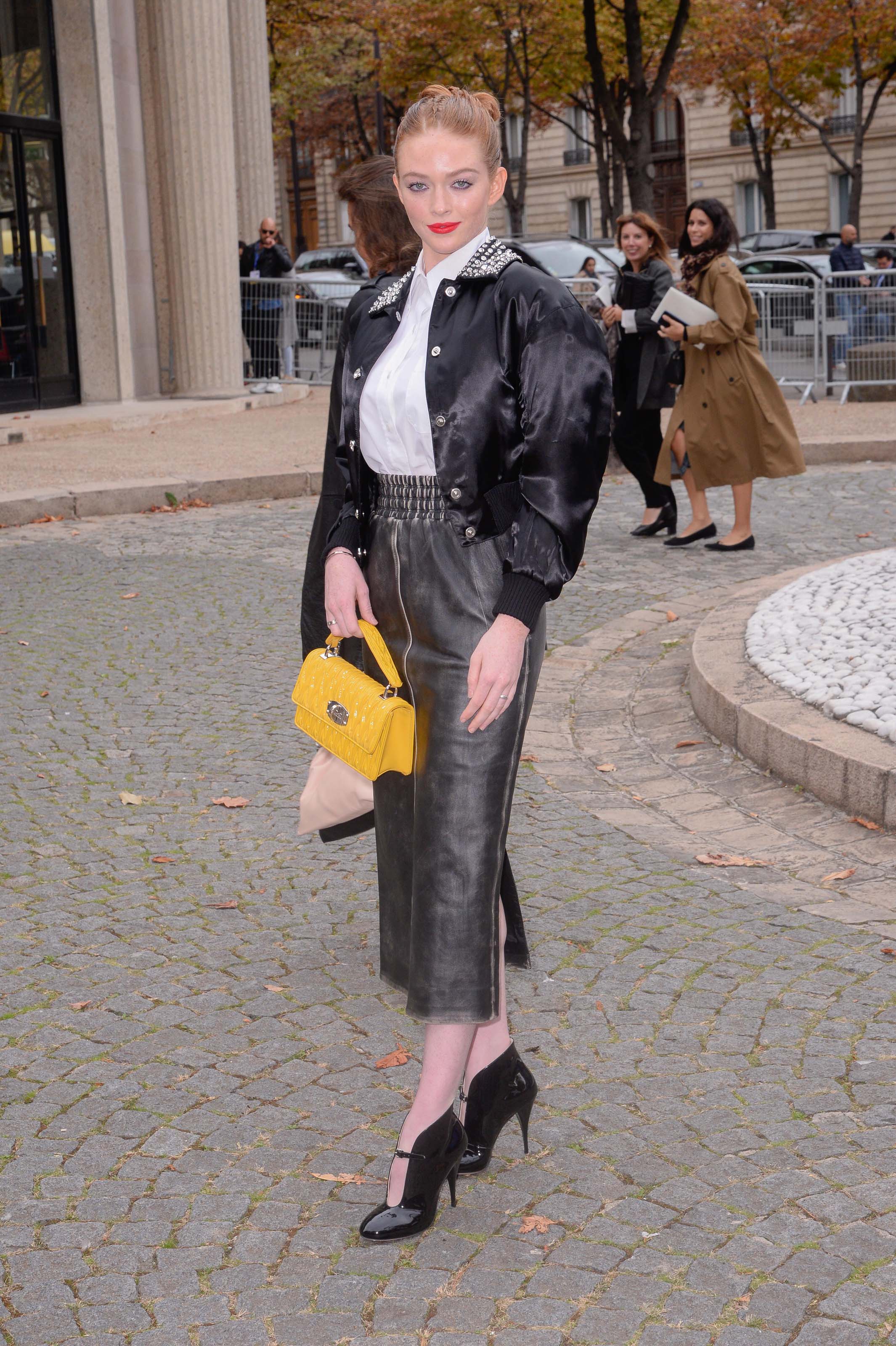 Larsen Thompson outside the Miu Miu Fasion Show