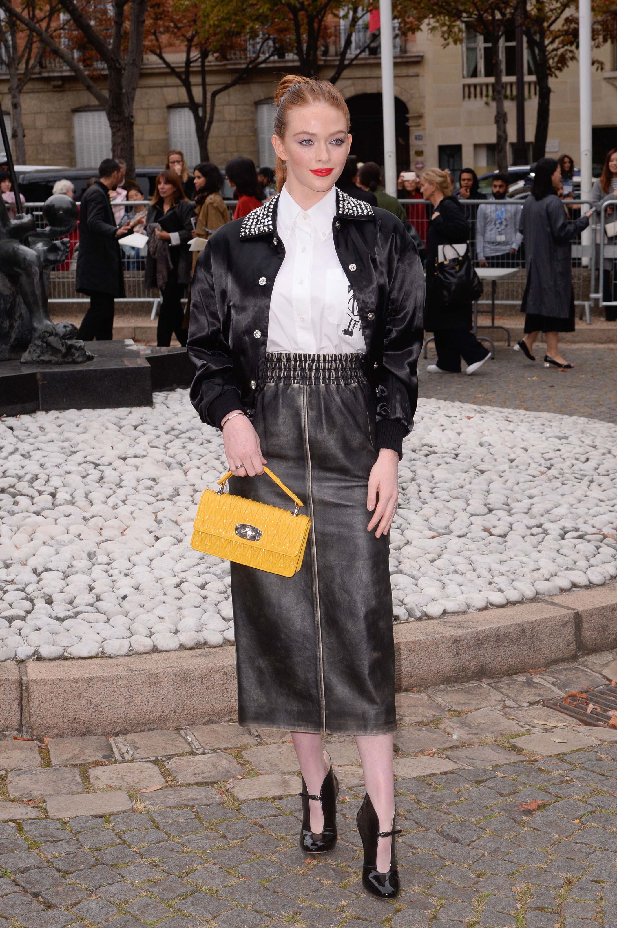 Larsen Thompson outside the Miu Miu Fasion Show