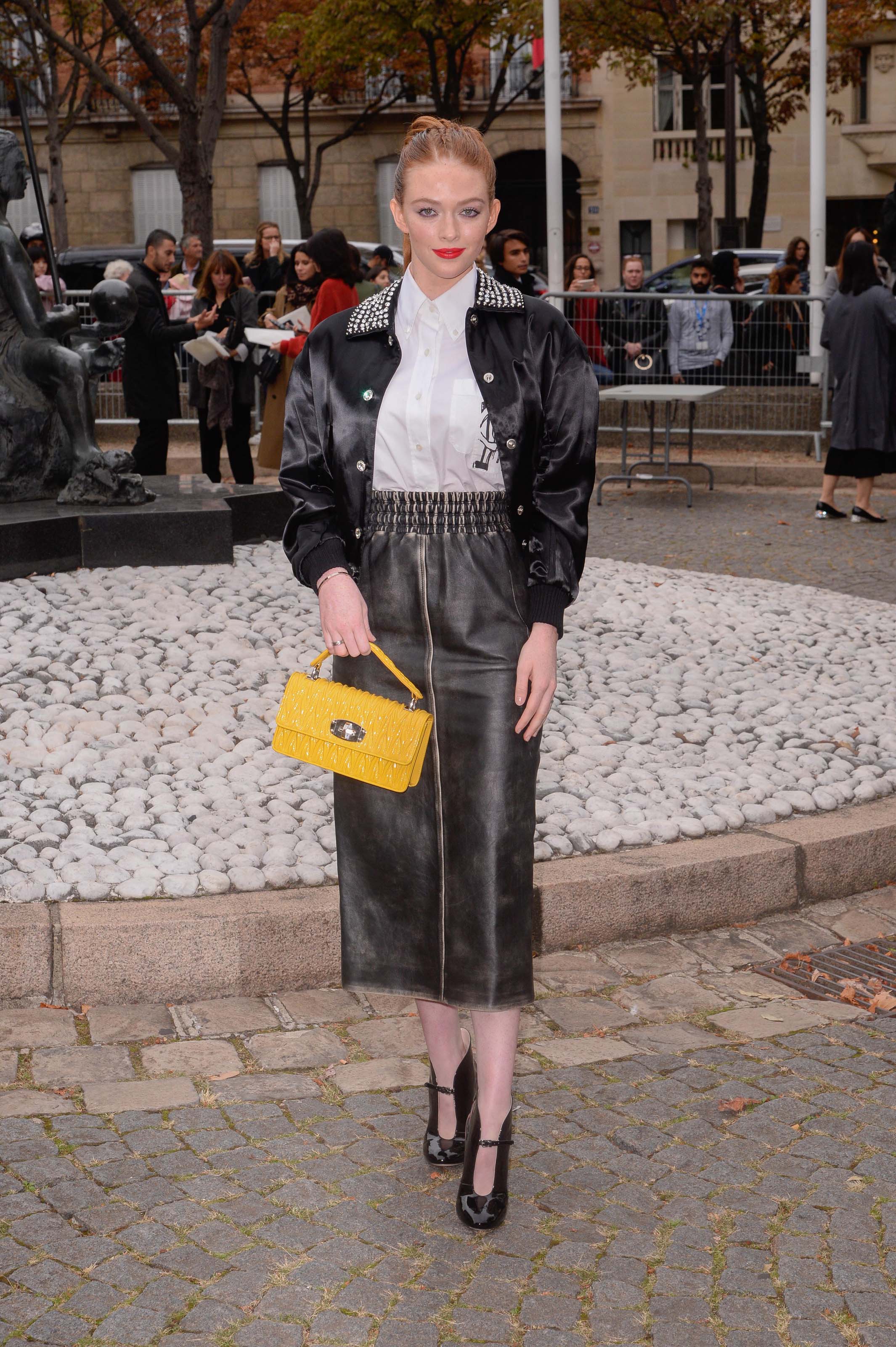 Larsen Thompson outside the Miu Miu Fasion Show