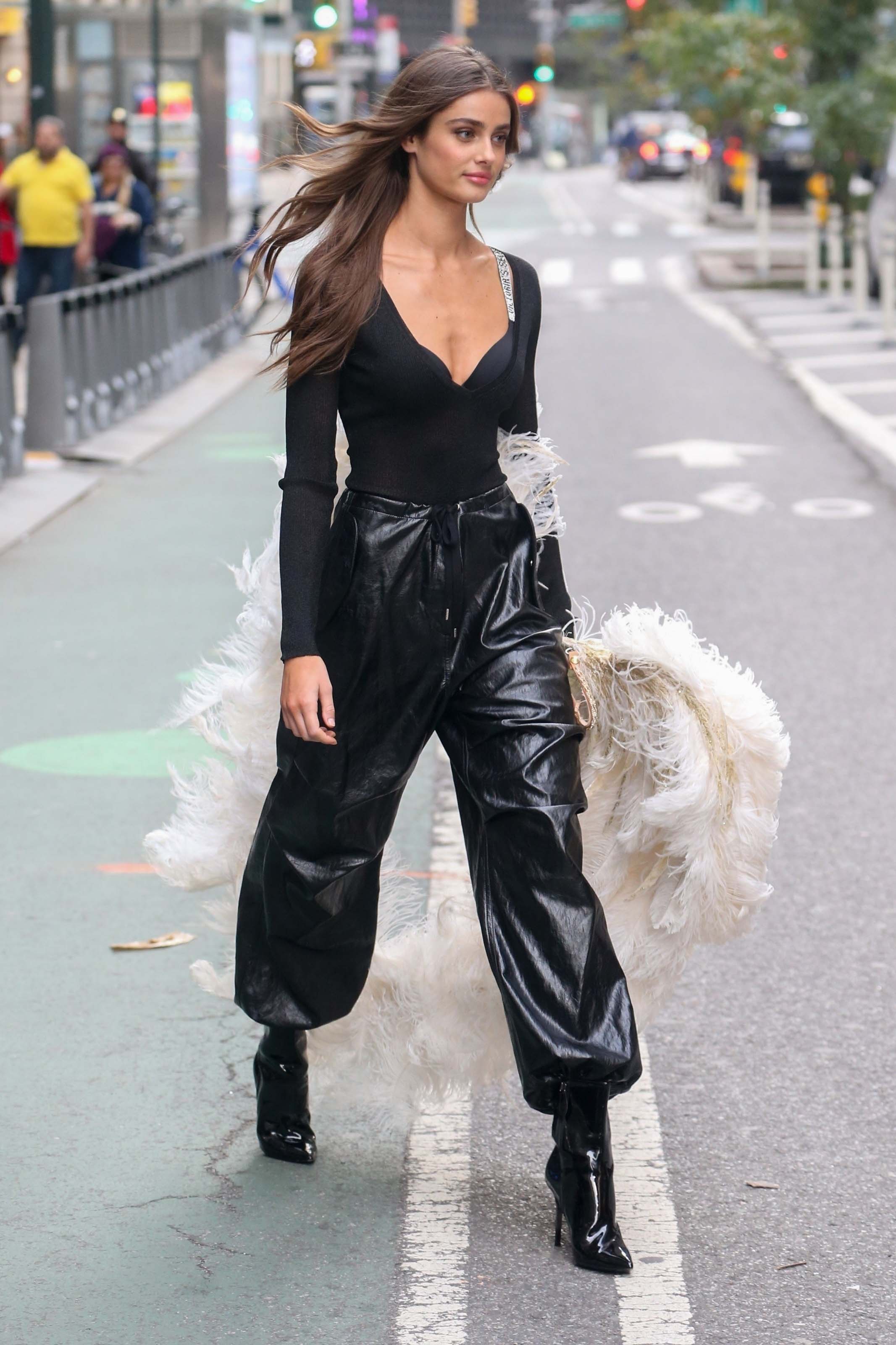 Taylor Hill films a small promo event in NYC showcasing her Angel Wings