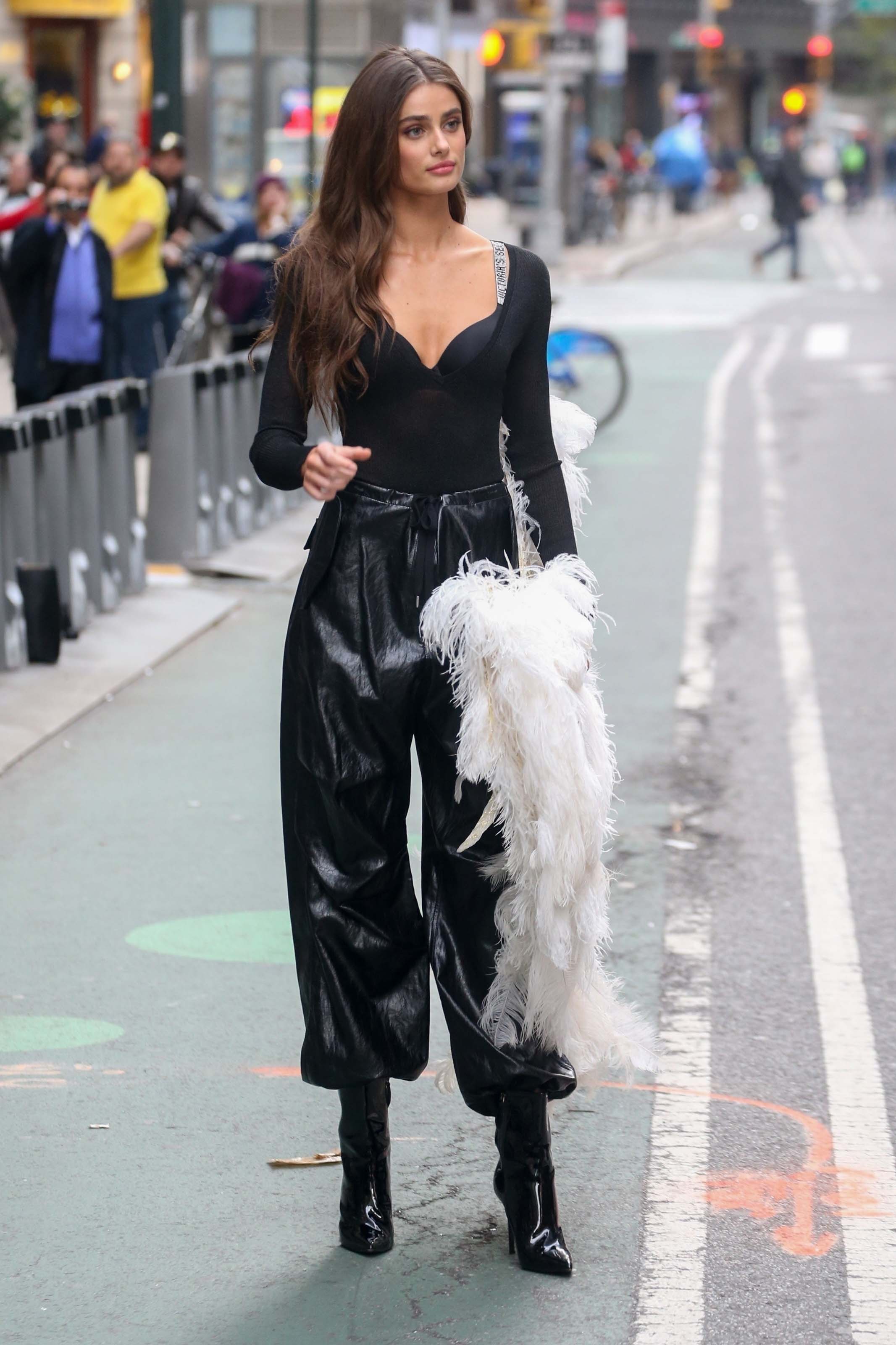 Taylor Hill films a small promo event in NYC showcasing her Angel Wings