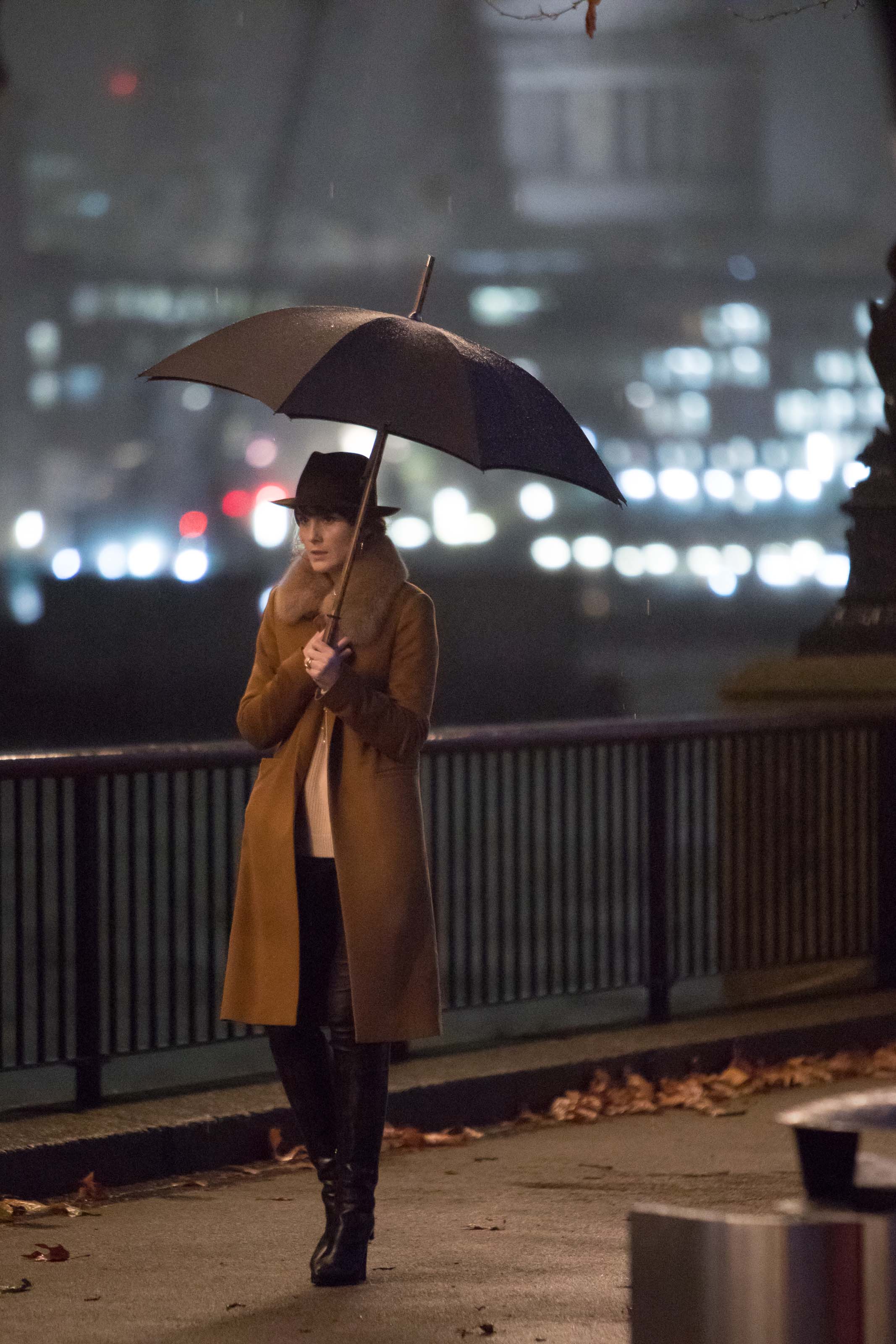 Michelle Dockery filing scenes on the banks of the Thames Southbank