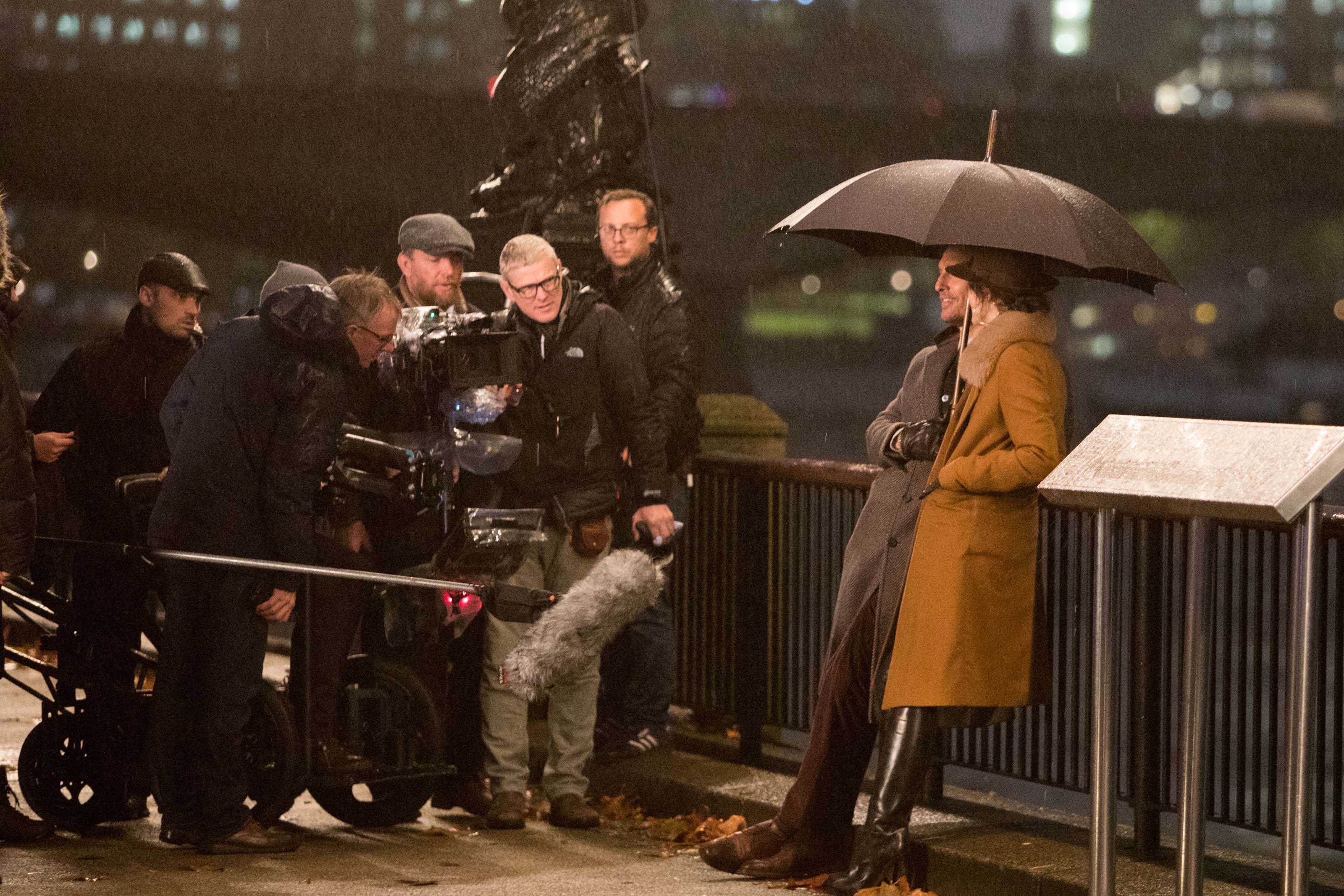 Michelle Dockery filing scenes on the banks of the Thames Southbank