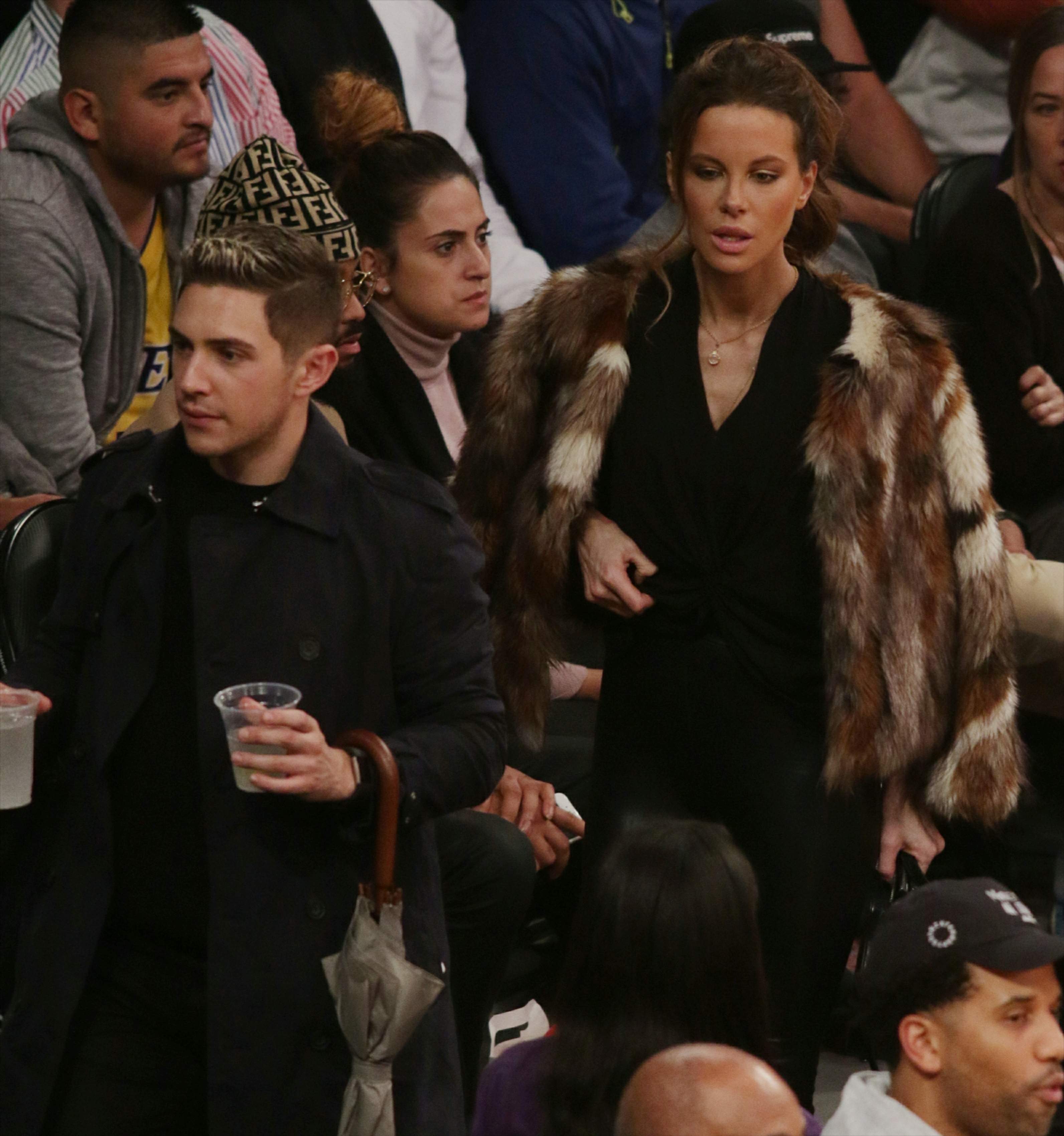 Kate Beckinsale watches the game the Los Angeles Lakers and Indiana Pacers