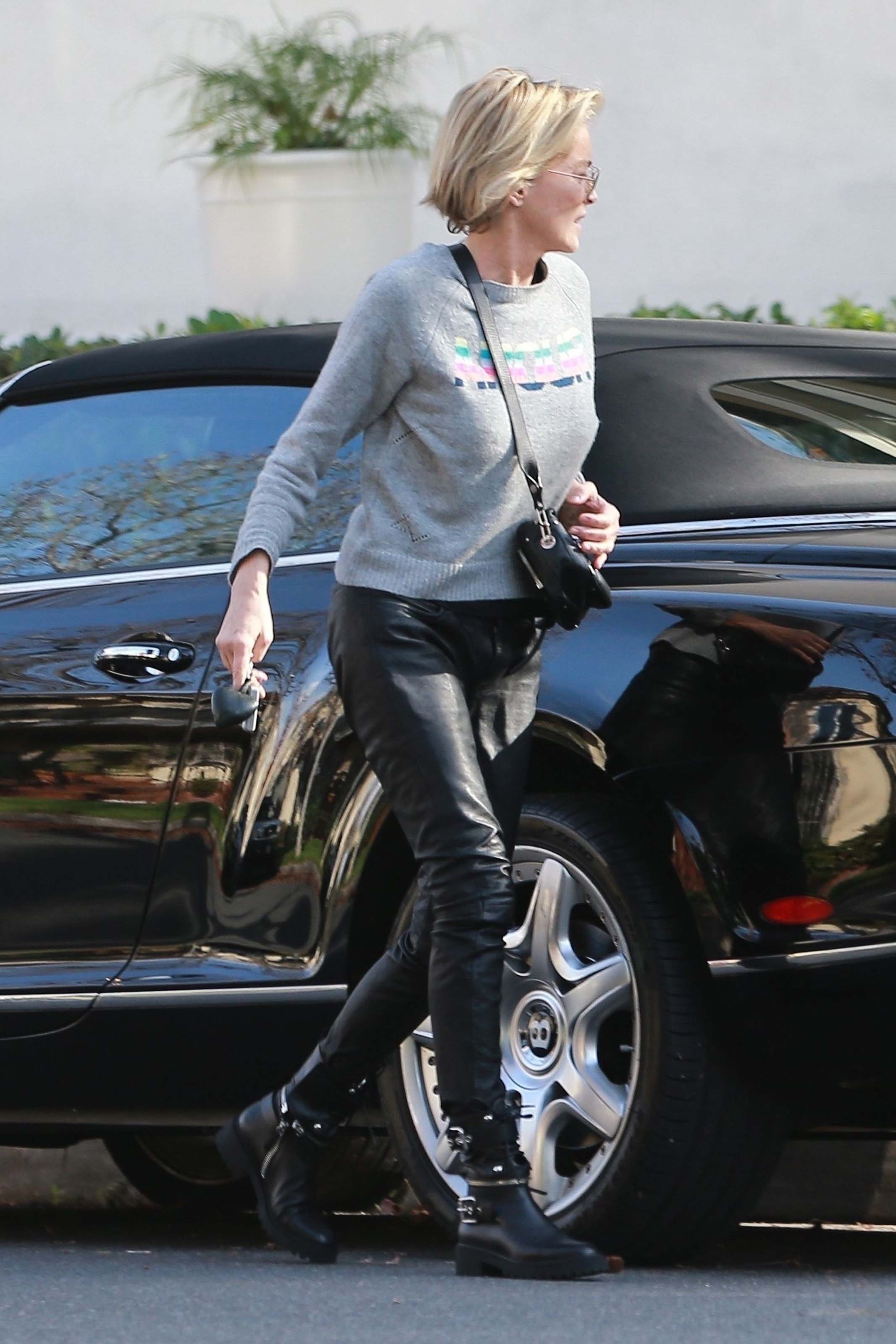 Sharon Stone heads to a friend’s house