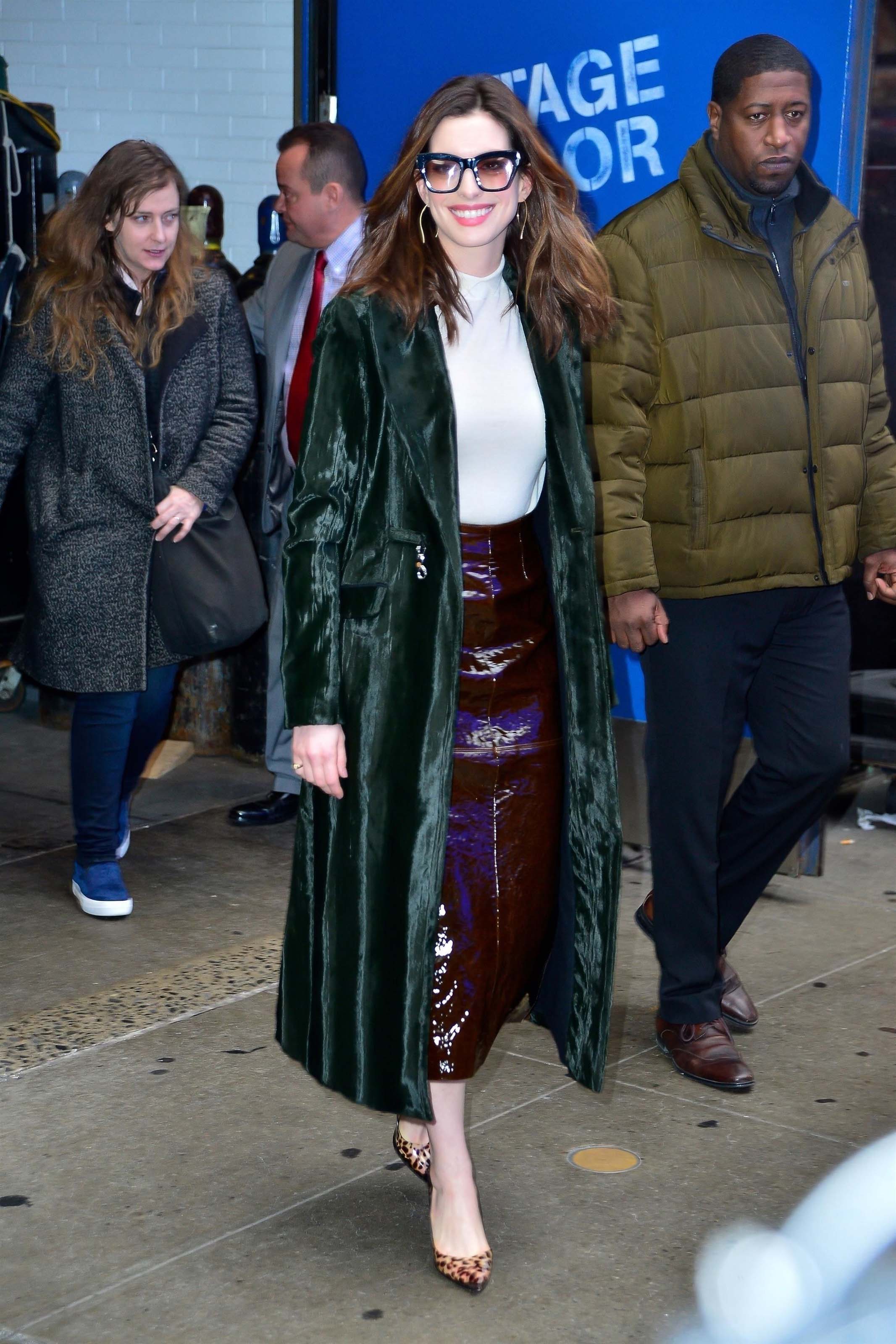 Anne Hathaway outside Good Morning America